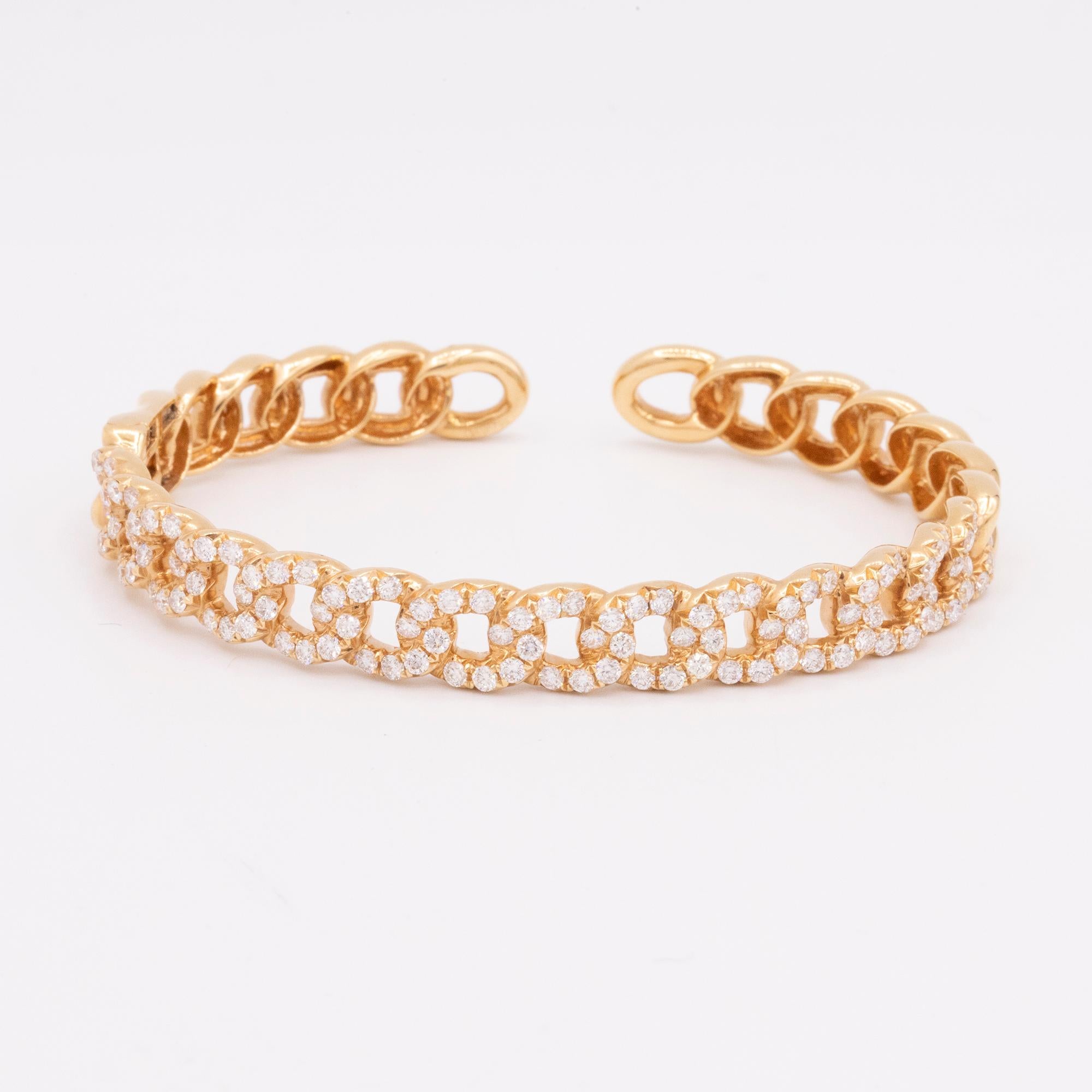 Chain Link Diamond Bangle Bracelet in 18 Karat Rose Gold-Original Retail $6995 In New Condition In Princeton, NJ
