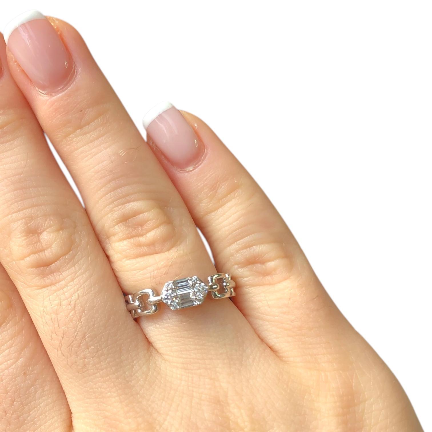 Women's or Men's Chain Link Diamond Cluster Ring For Sale