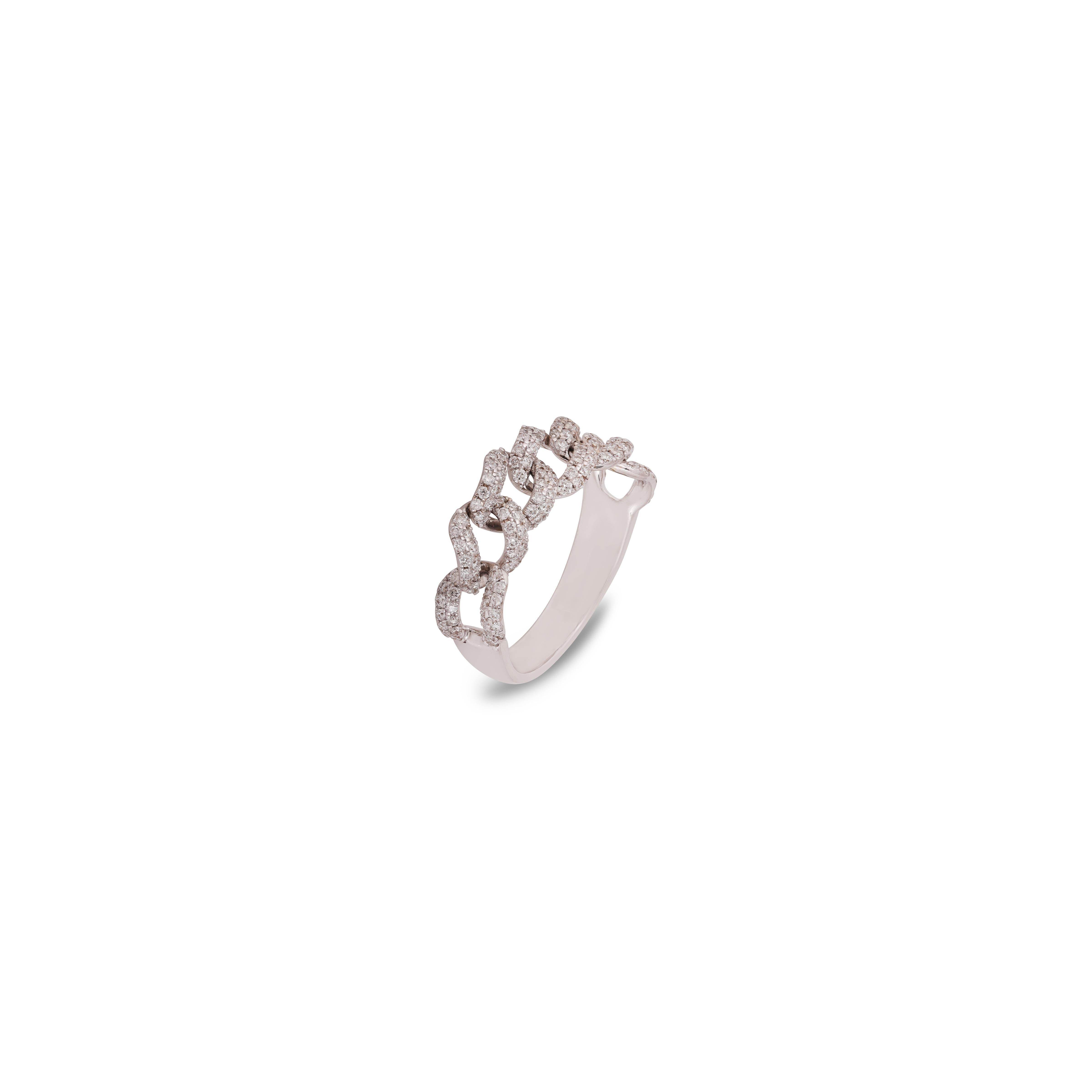 Taglio rotondo Anello a catena con mezza fascia di diamanti in oro bianco 18 carati in vendita