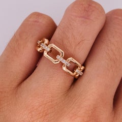 Chain Link Diamond Stirrup Ring Stackable Band 14K Gold Y/White/Rose LR51248 LV