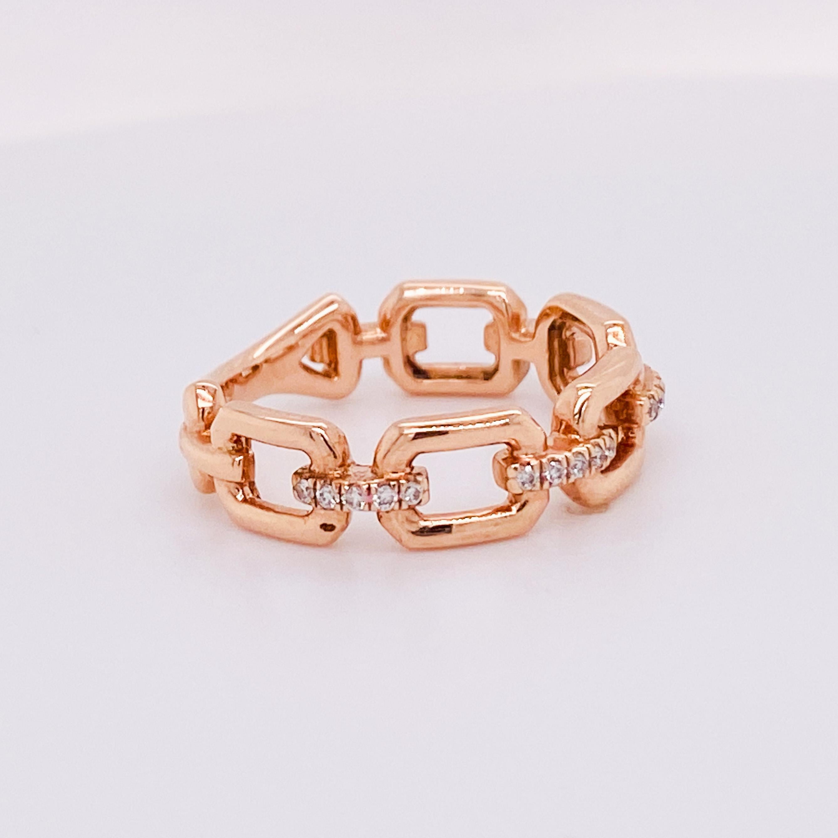 For Sale:  Chain Link Diamond Stirrup Ring Stackable Band 14K Gold Y/White/Rose LR51248 LV 3