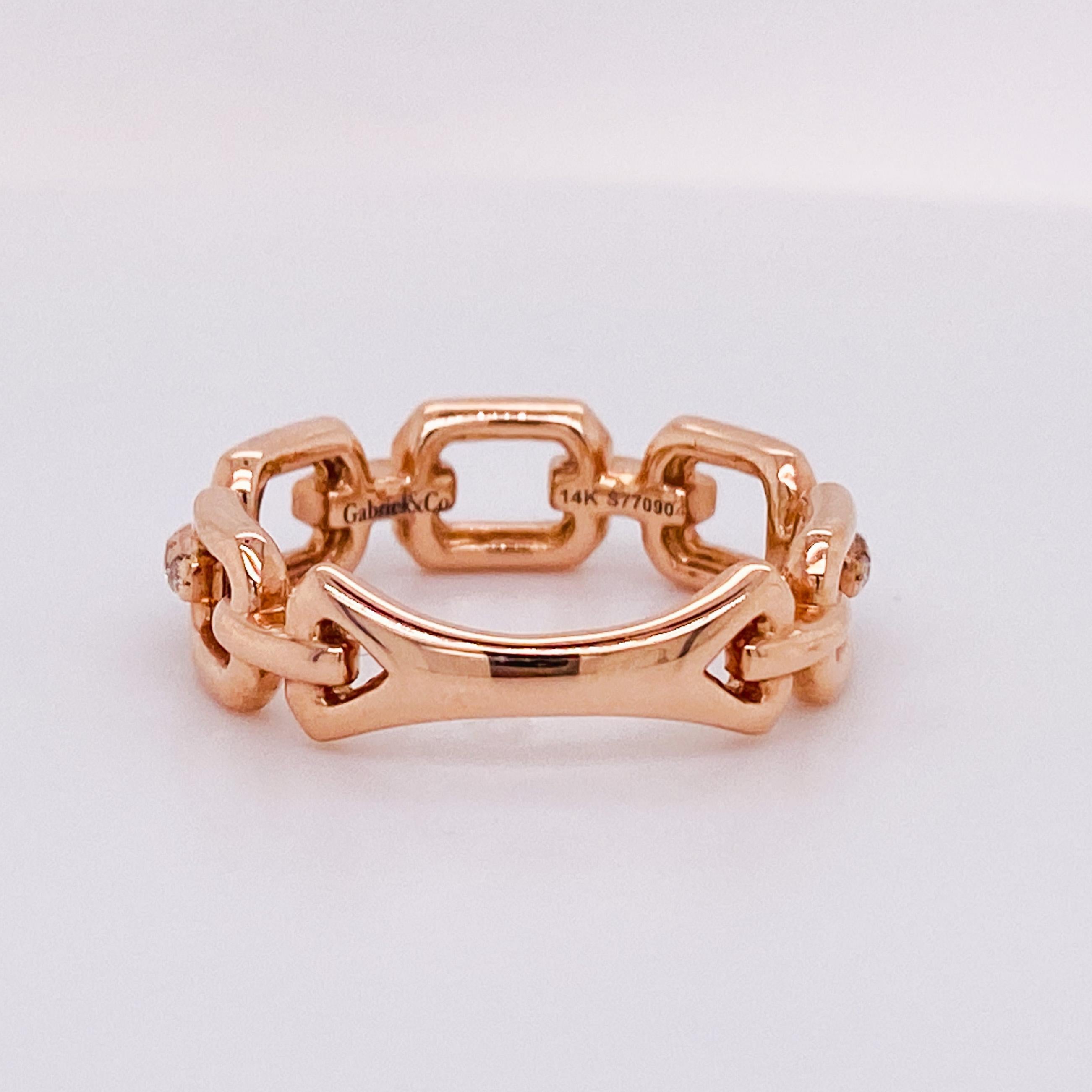For Sale:  Chain Link Diamond Stirrup Ring Stackable Band 14K Gold Y/White/Rose LR51248 LV 4