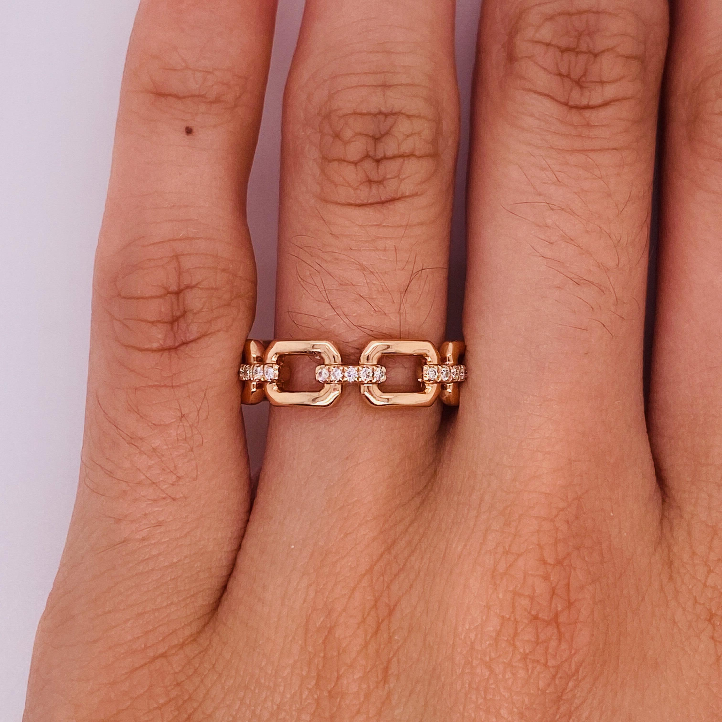 For Sale:  Chain Link Diamond Stirrup Ring Stackable Band 14K Gold Y/White/Rose LR51248 LV 5