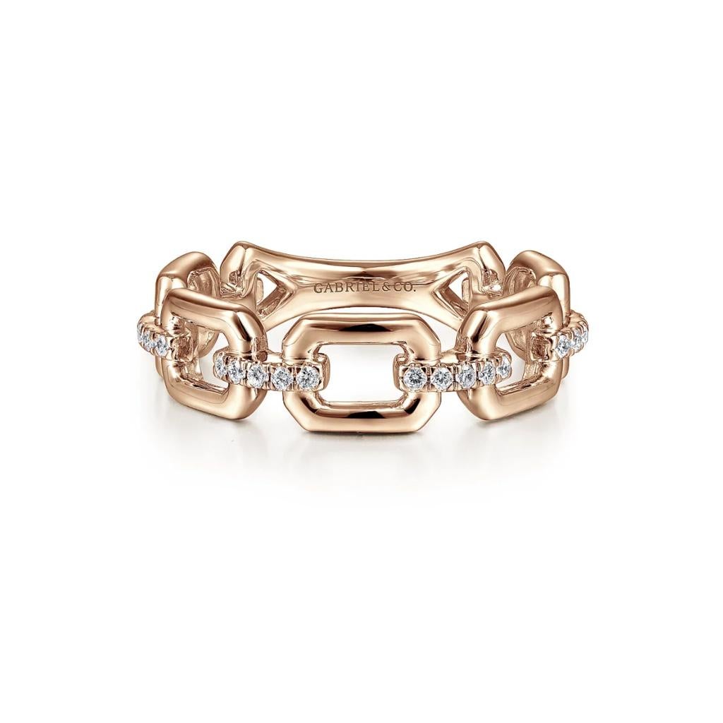 For Sale:  Chain Link Diamond Stirrup Ring Stackable Band 14K Gold Y/White/Rose LR51248 LV 6