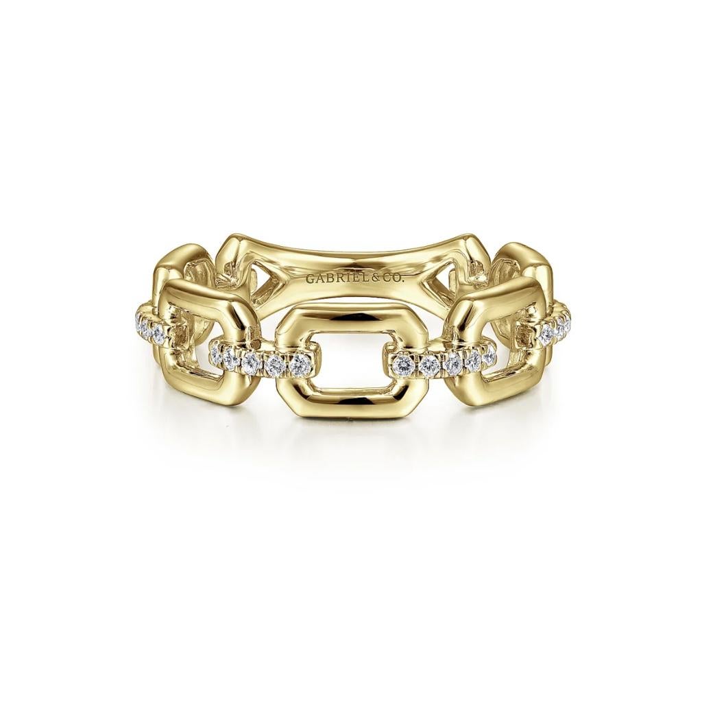 For Sale:  Chain Link Diamond Stirrup Ring Stackable Band 14K Gold Y/White/Rose LR51248 LV 8