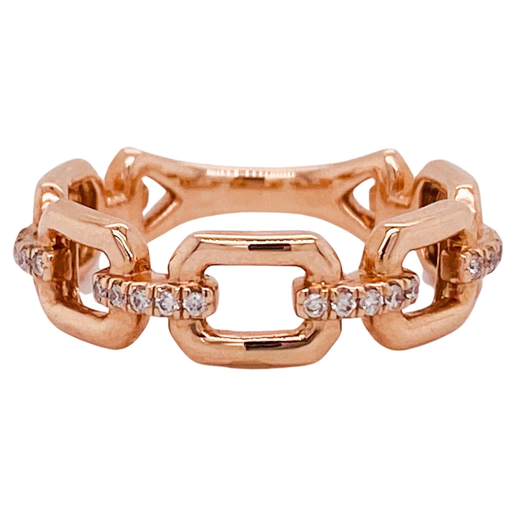 For Sale:  Chain Link Diamond Stirrup Ring Stackable Band 14K Gold Y/White/Rose LR51248 LV