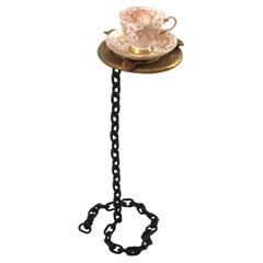 Chain Link Floor Ashtray Drinks Table / Side Table in Wrought Iron and Brass