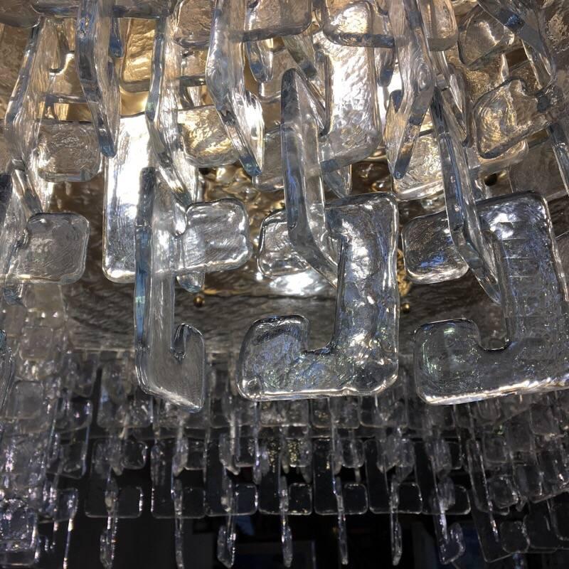 Chain Link Murano Clear Glass Chandelier, Brass Structure, 1970s 3