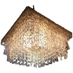 Chain Link Murano Clear Glass Chandelier, Brass Structure, 1970s