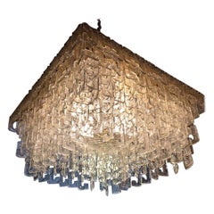 Chain Link Murano Clear Glass Chandelier, Brass Structure, 1970s