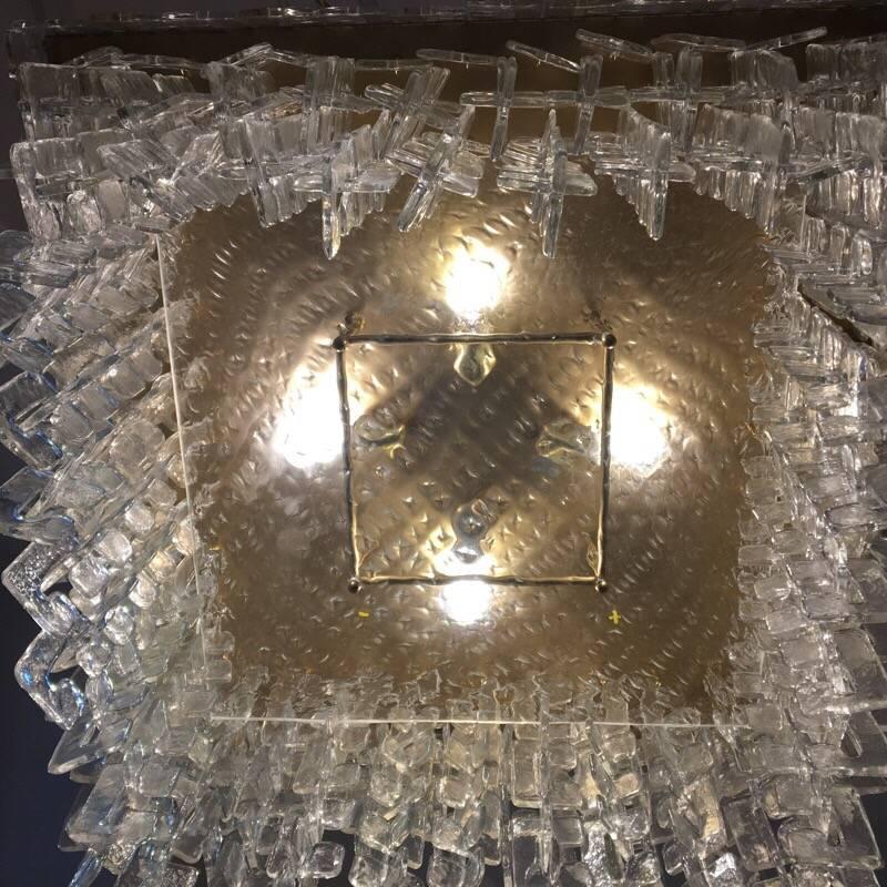 Murano Glass Chain Link Murano Clear Glass Chandelier, Brass Structure, 1970s