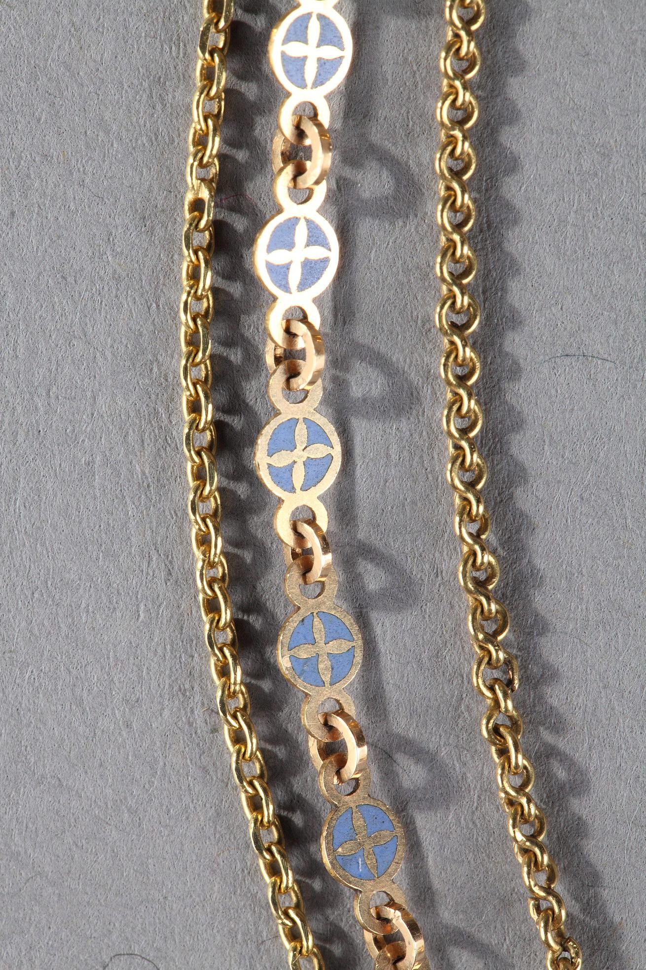 Chain Link Necklace with Gold and Enamel Plates, Early 19th Century In Good Condition For Sale In Paris, FR