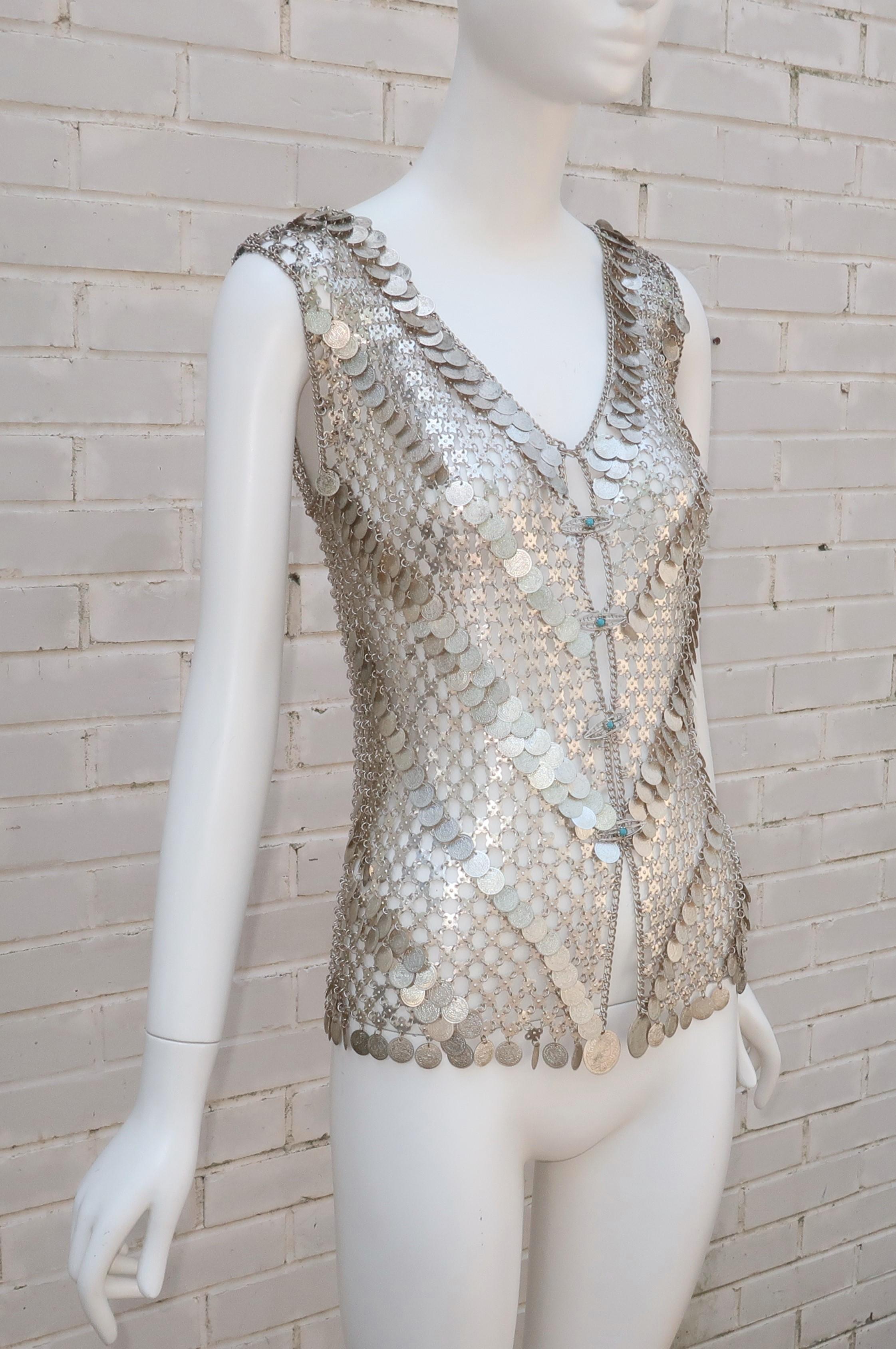 Chain Link Silver Metal Coin Vest, 1960's 2