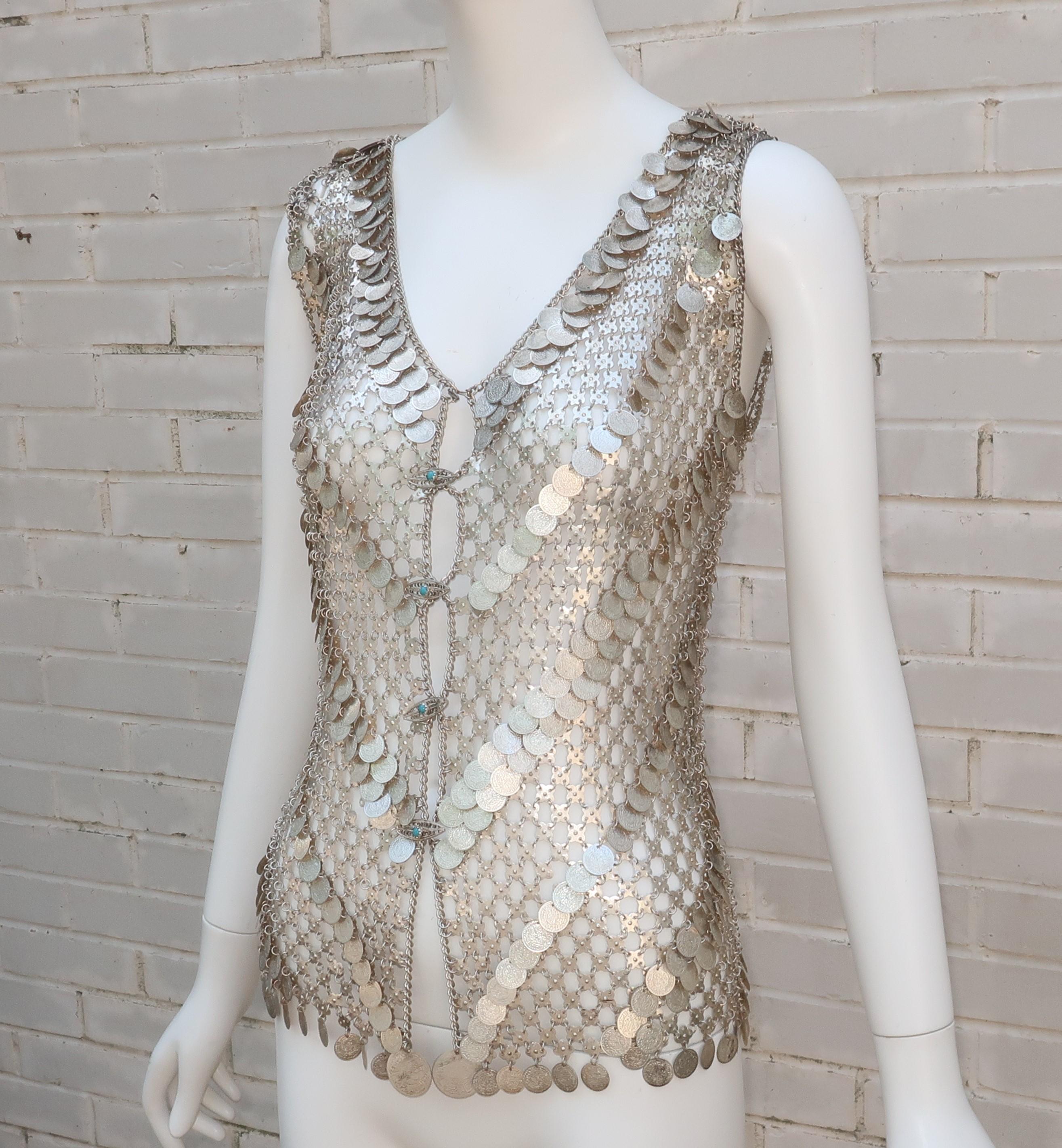 Chain Link Silver Metal Coin Vest, 1960's 3