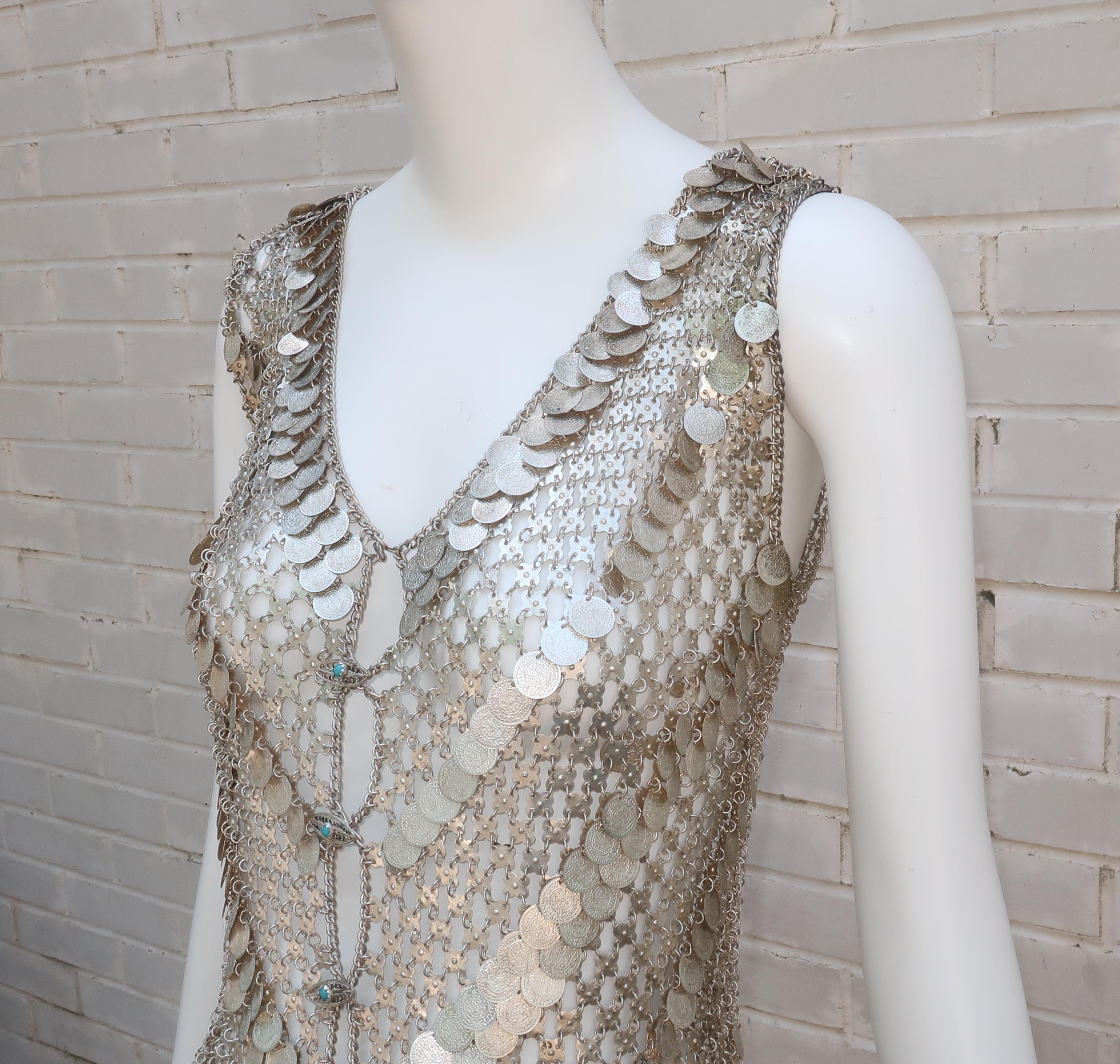 Chain Link Silver Metal Coin Vest, 1960's 4