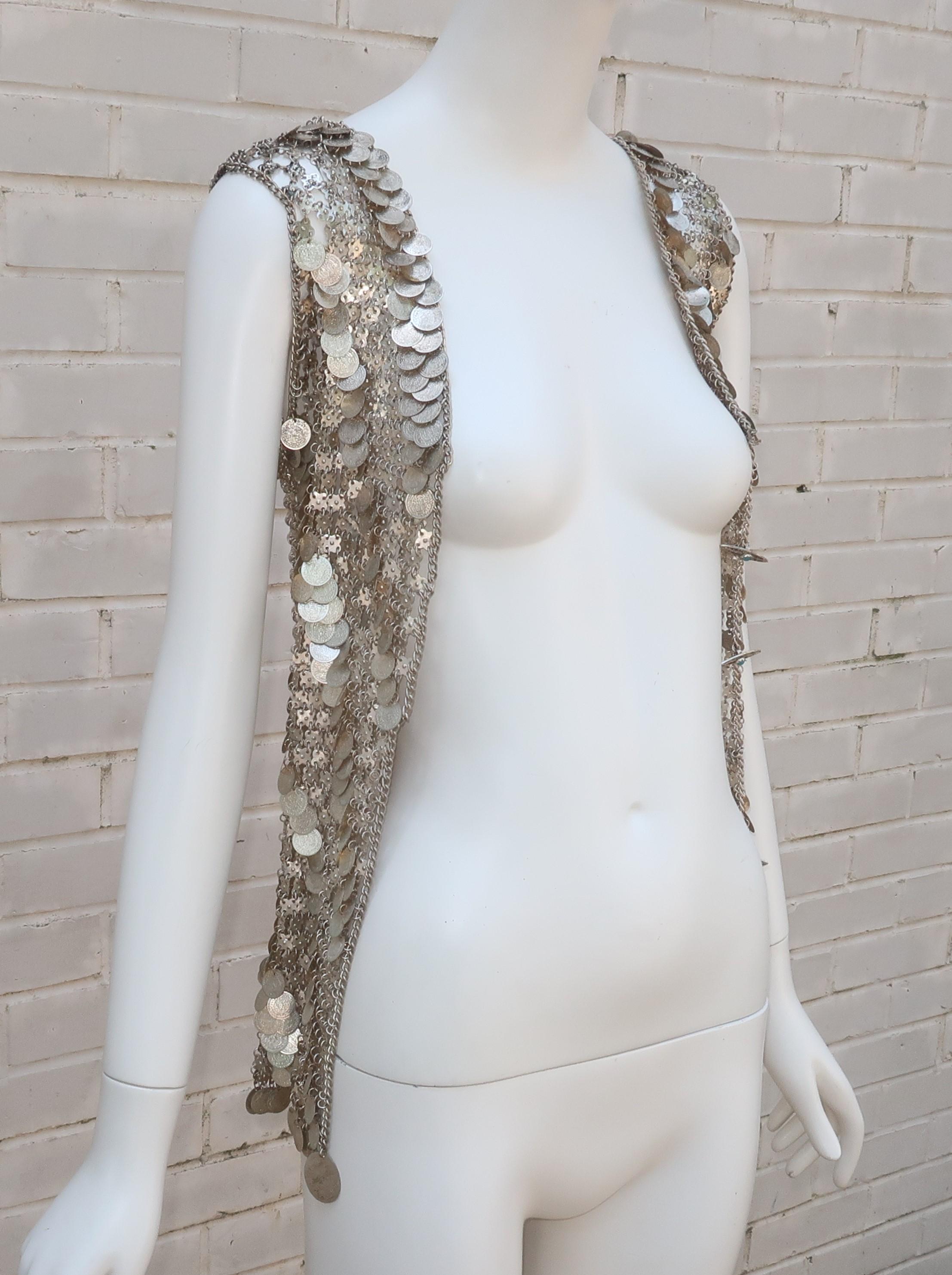 Chain Link Silver Metal Coin Vest, 1960's 5