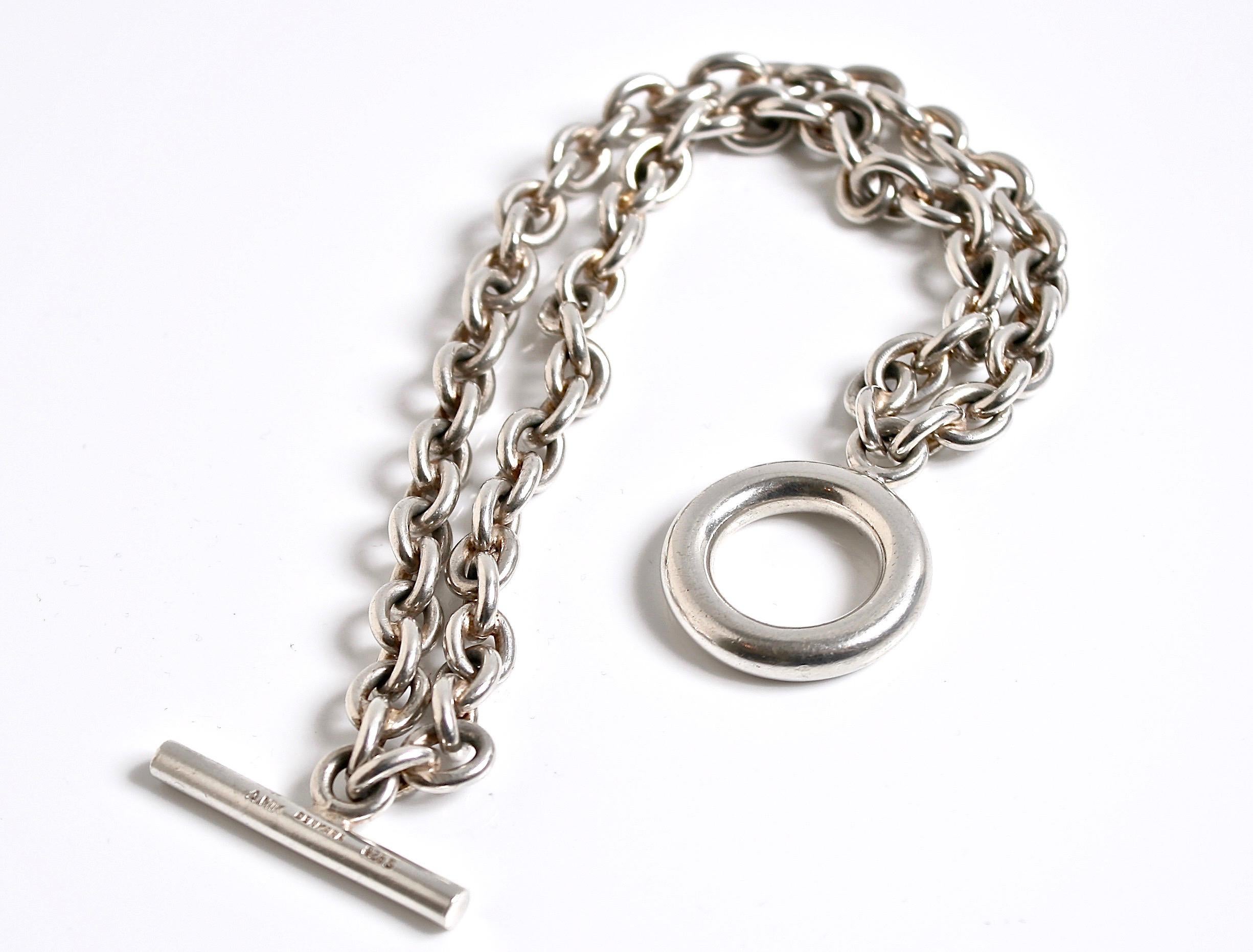 Sterling Silver Double Chain Link Toggle bracelet designed by Andreas Mikkelsen Denmark c.1970 Signed A MIK Denmark . A very heavy wearable link chain bracelet