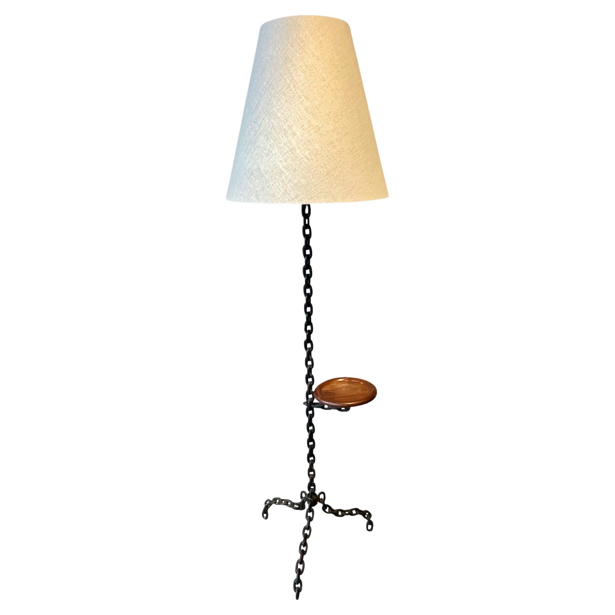 Chain Link With Drink Table Floor Lamp, France, 1940s For Sale