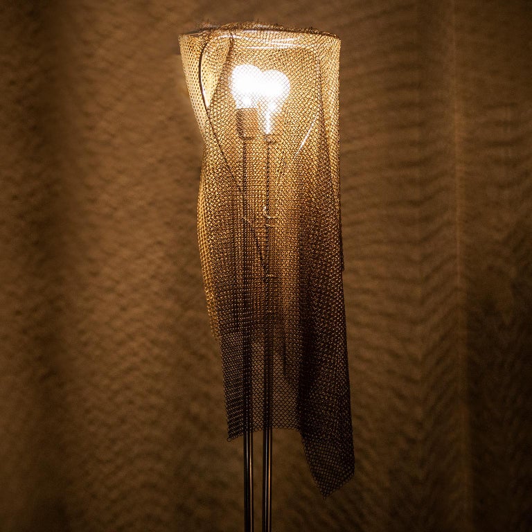 Brass Chain Mail Floor Lamp “Anchise” by Toni Cordero for Artemide, 1990