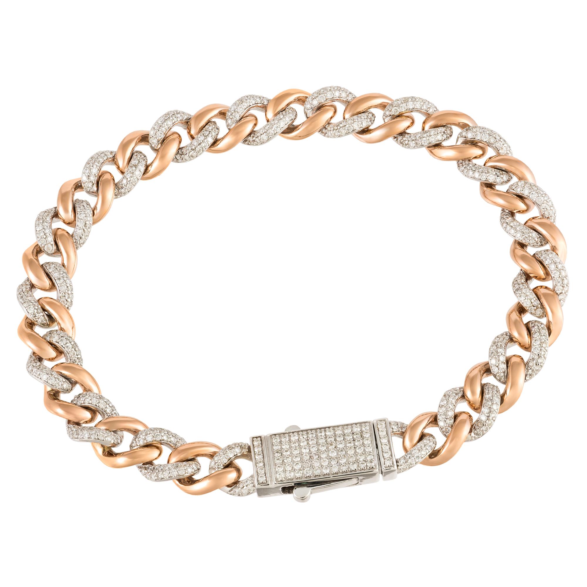Women's Chain Modern White Pink Gold 18K Bracelet Diamond For Her For Sale