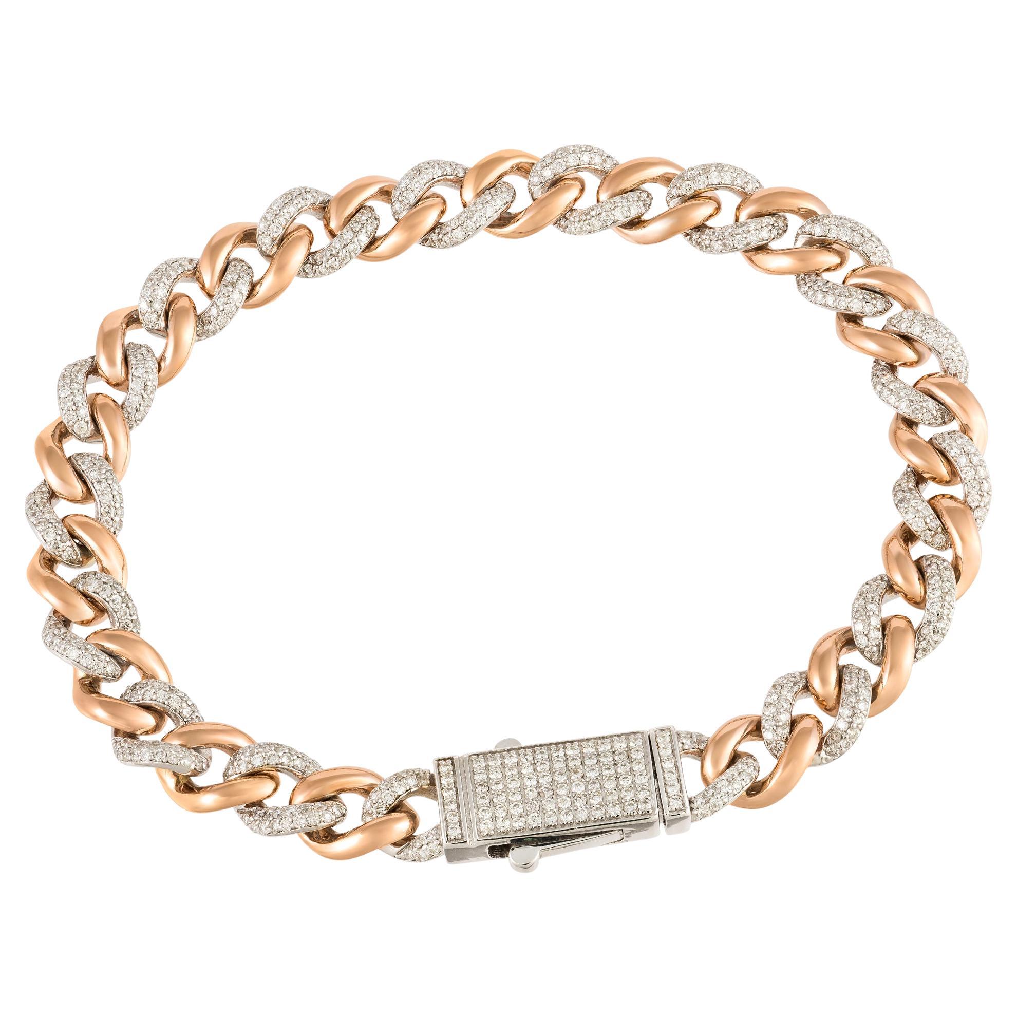 Chain Modern White Pink Gold 18K Bracelet Diamond For Her For Sale