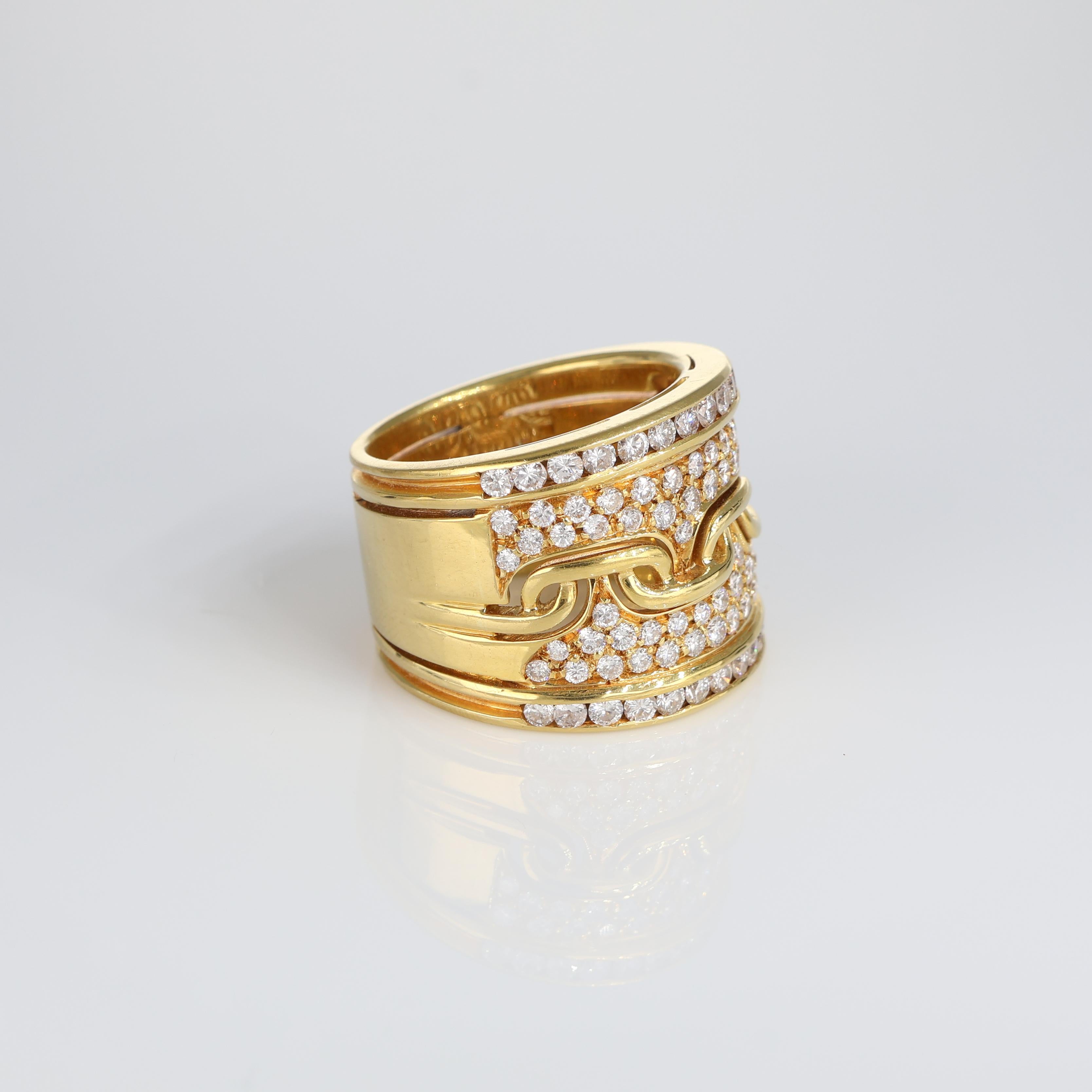 Anello Vintage con Motivo a Catena Diamanti Bianchi 2,12 Carati Oro Giallo In condizioni Nuovo in vendita a Bergamo, BG