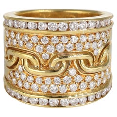 Chain Motif Band Vintage Ring White Diamonds 2.12 Carats Yellow Gold