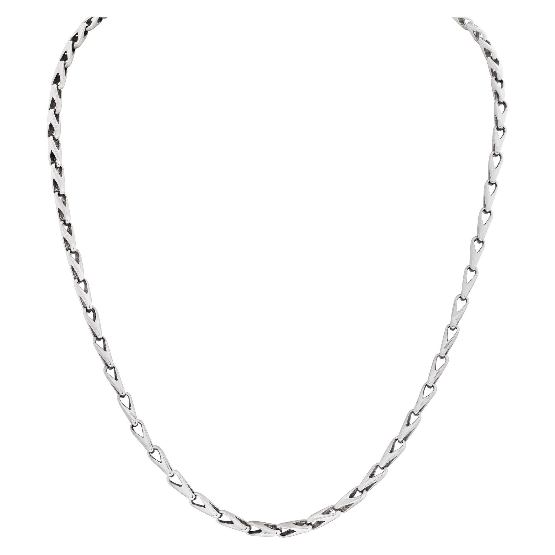 Cable Chain Necklace, 14k White Gold Italy Spring Ring Clasp For Sale