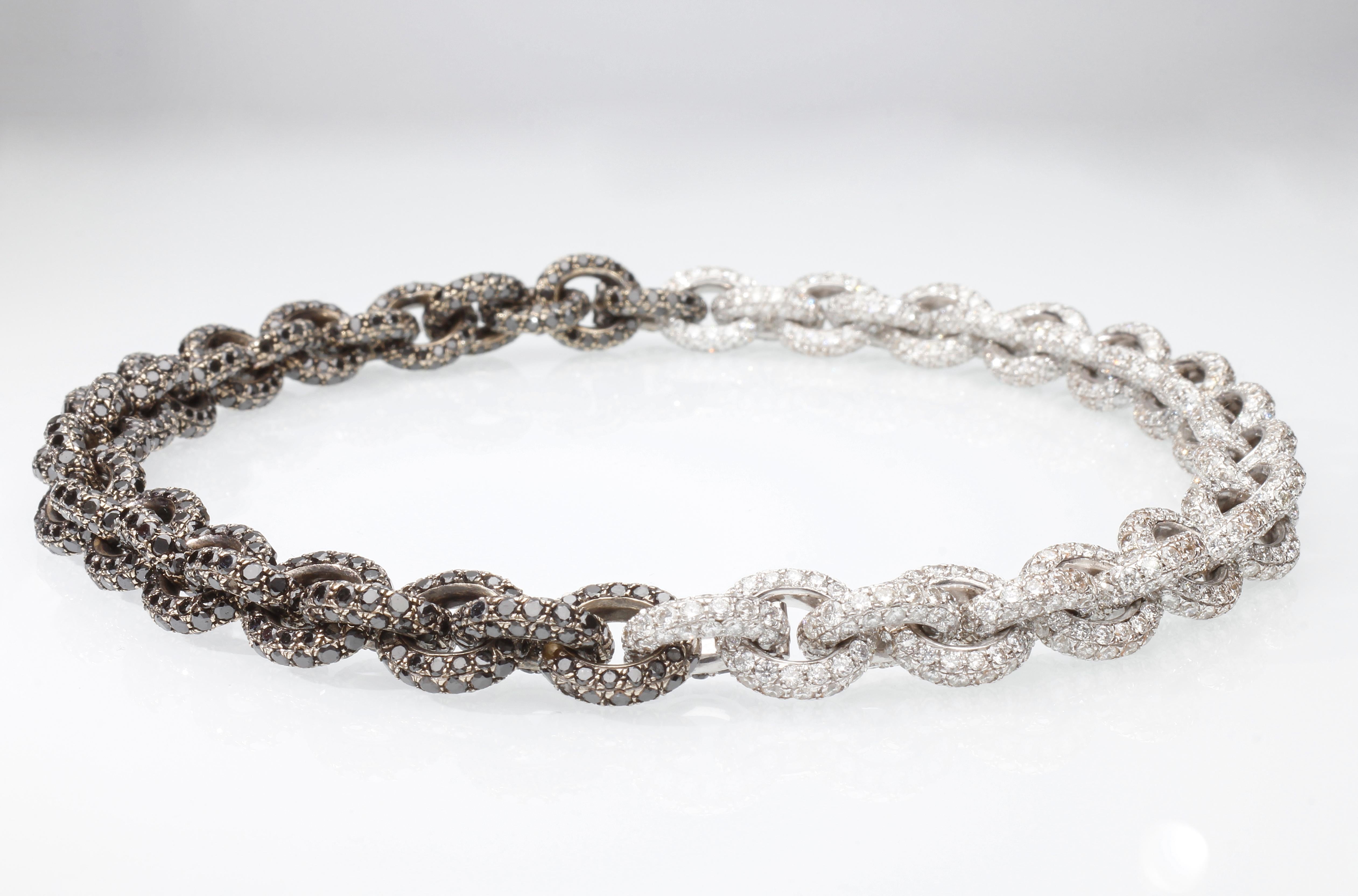 Chain Necklace/Bracelet with 64.26 Ct of White and Black Diamonds. Handmade. For Sale 7