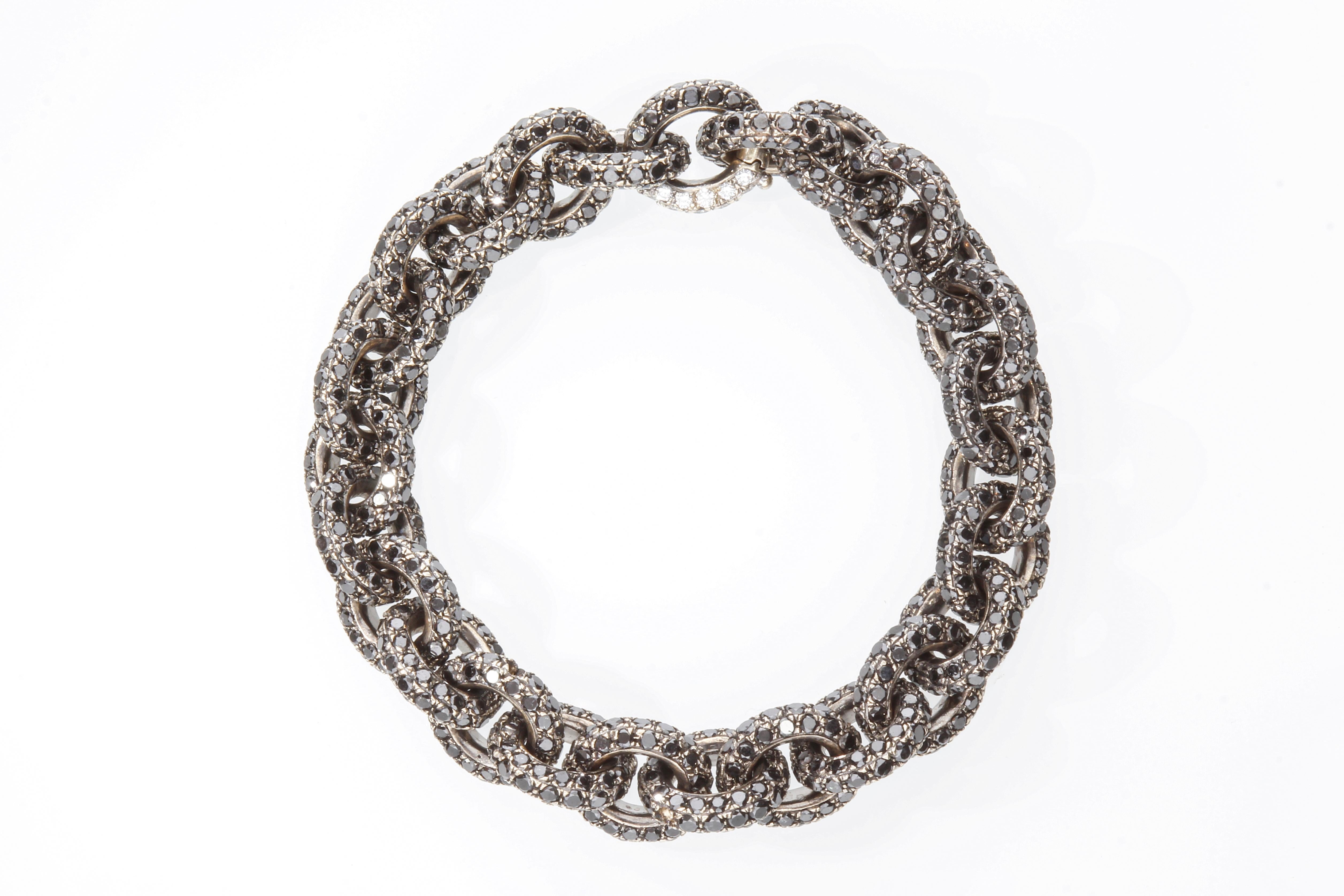 Chain Necklace/Bracelet with 64.26 Ct of White and Black Diamonds. Handmade. For Sale 8