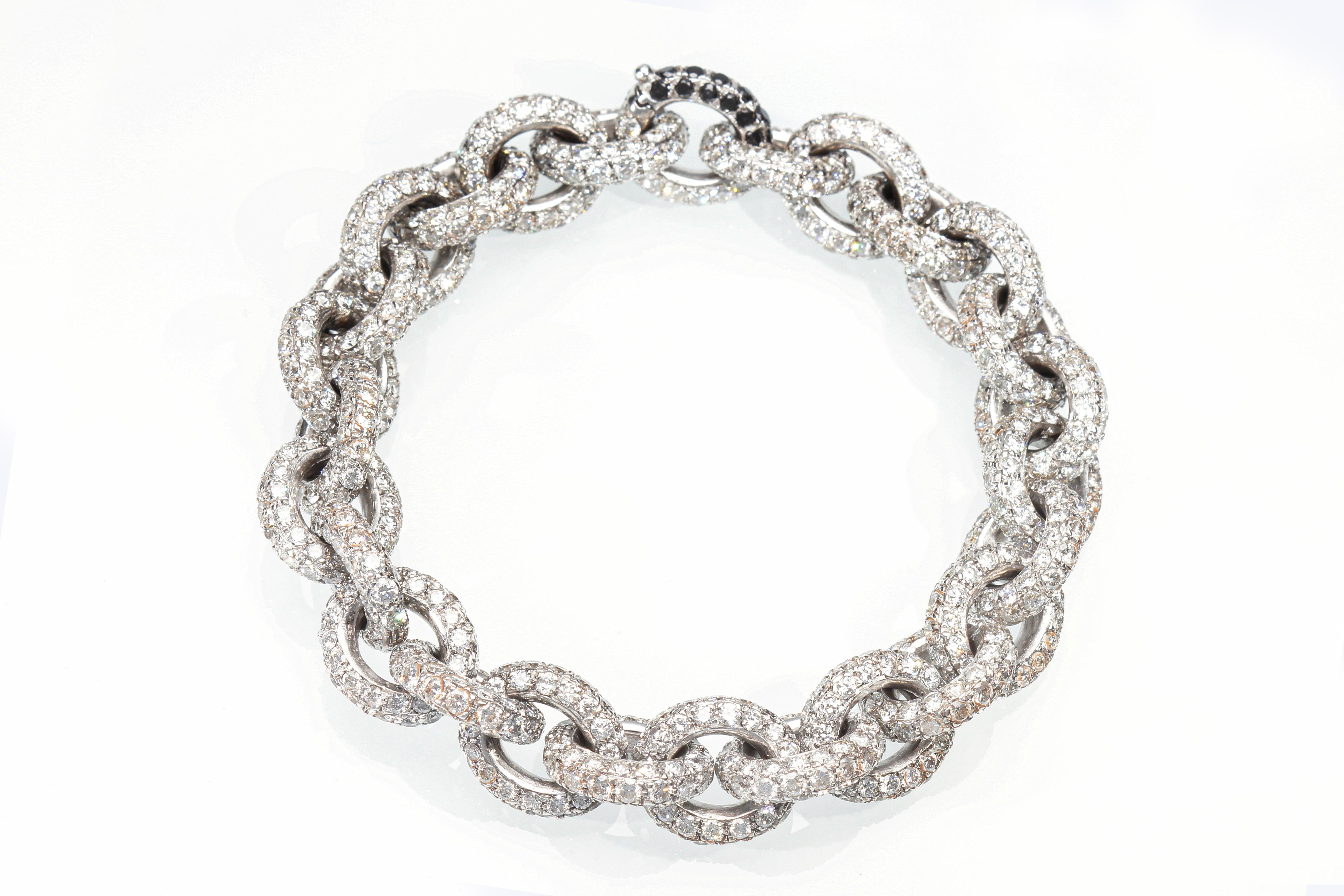Modern Chain Necklace/Bracelet with 64.26 Ct of White and Black Diamonds. Handmade. For Sale