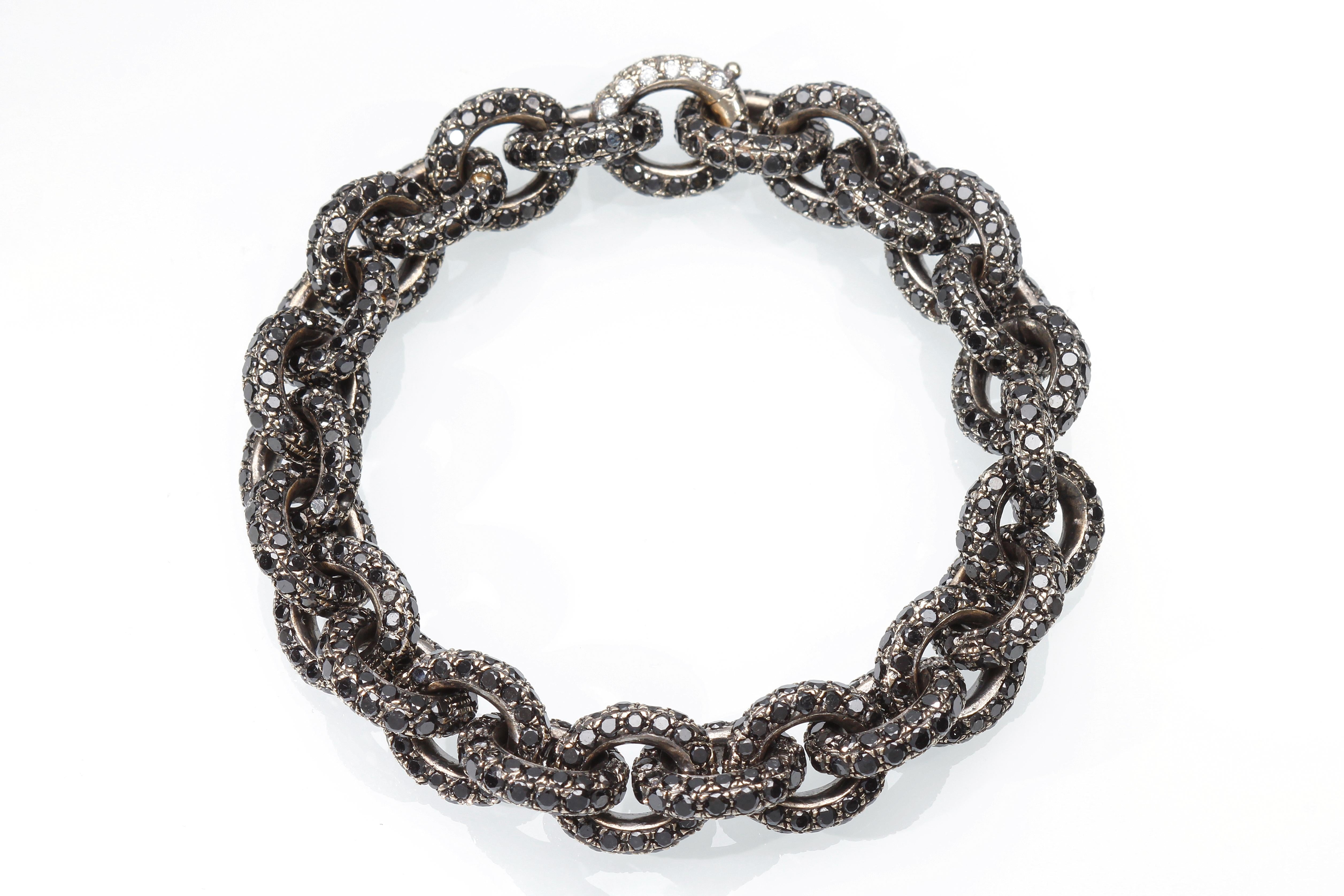 Brilliant Cut Chain Necklace/Bracelet with 64.26 Ct of White and Black Diamonds. Handmade. For Sale