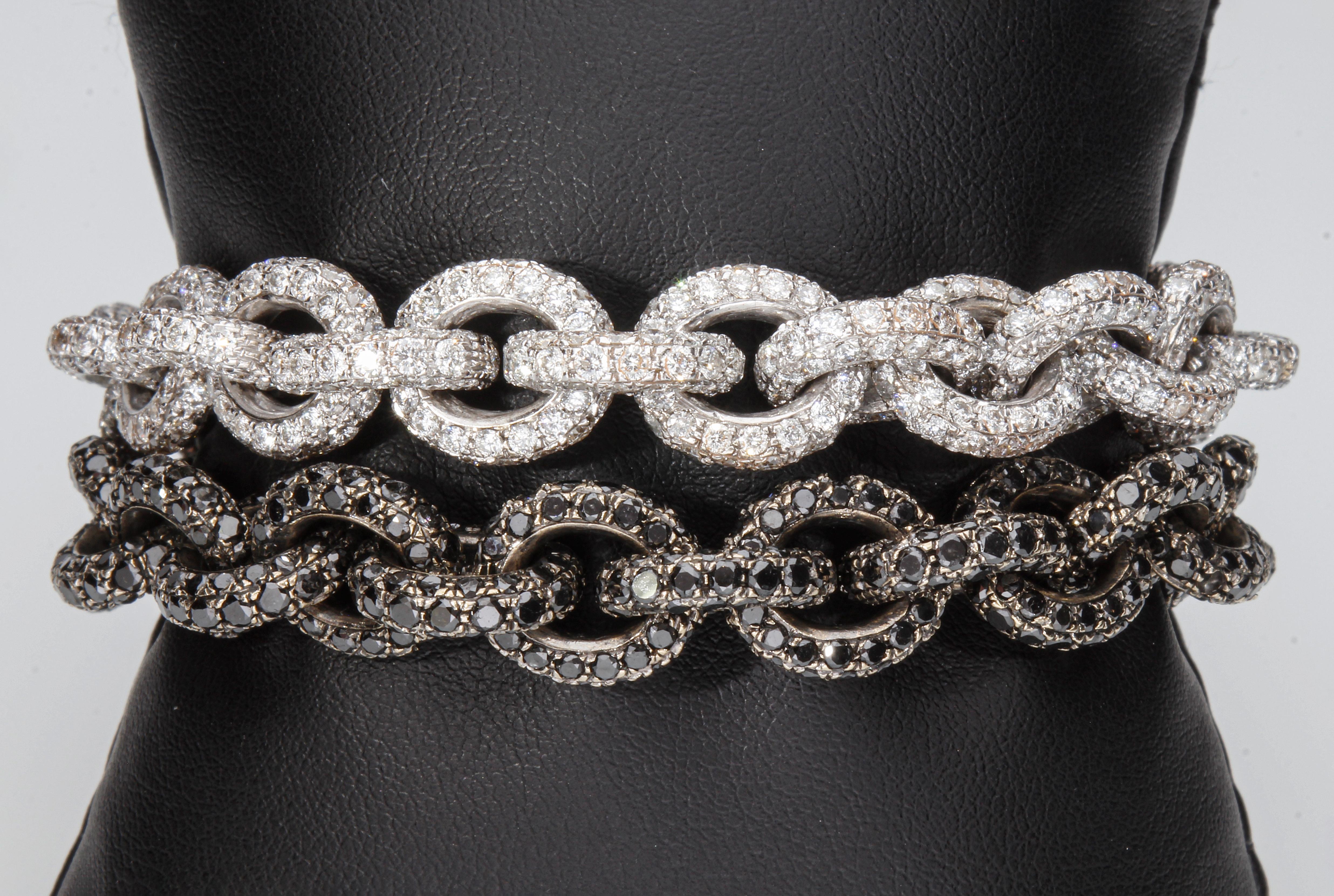 Chain Necklace/Bracelet with 64.26 Ct of White and Black Diamonds. Handmade. For Sale 1