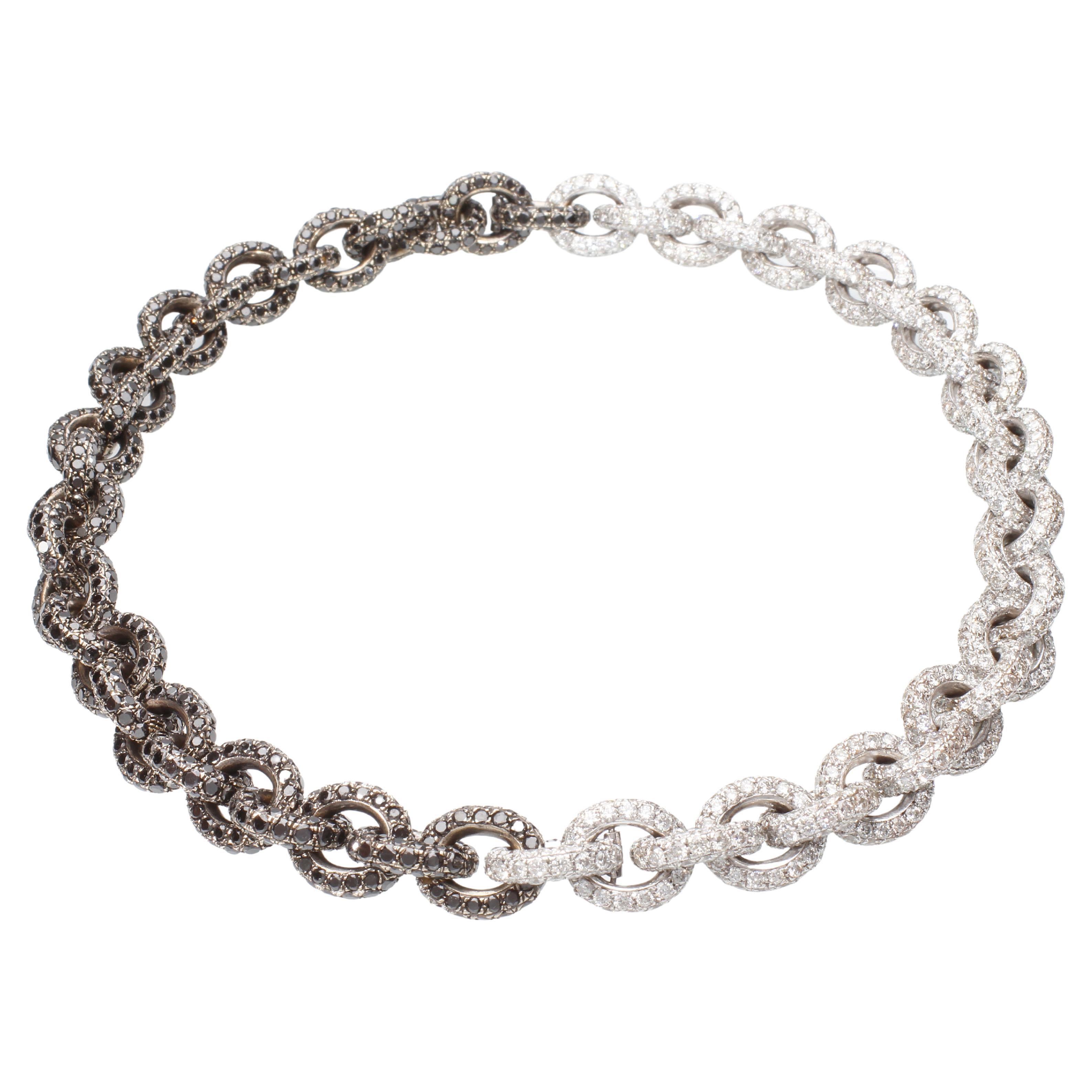 Chain Necklace/Bracelet with 64.26 Ct of White and Black Diamonds. Handmade.