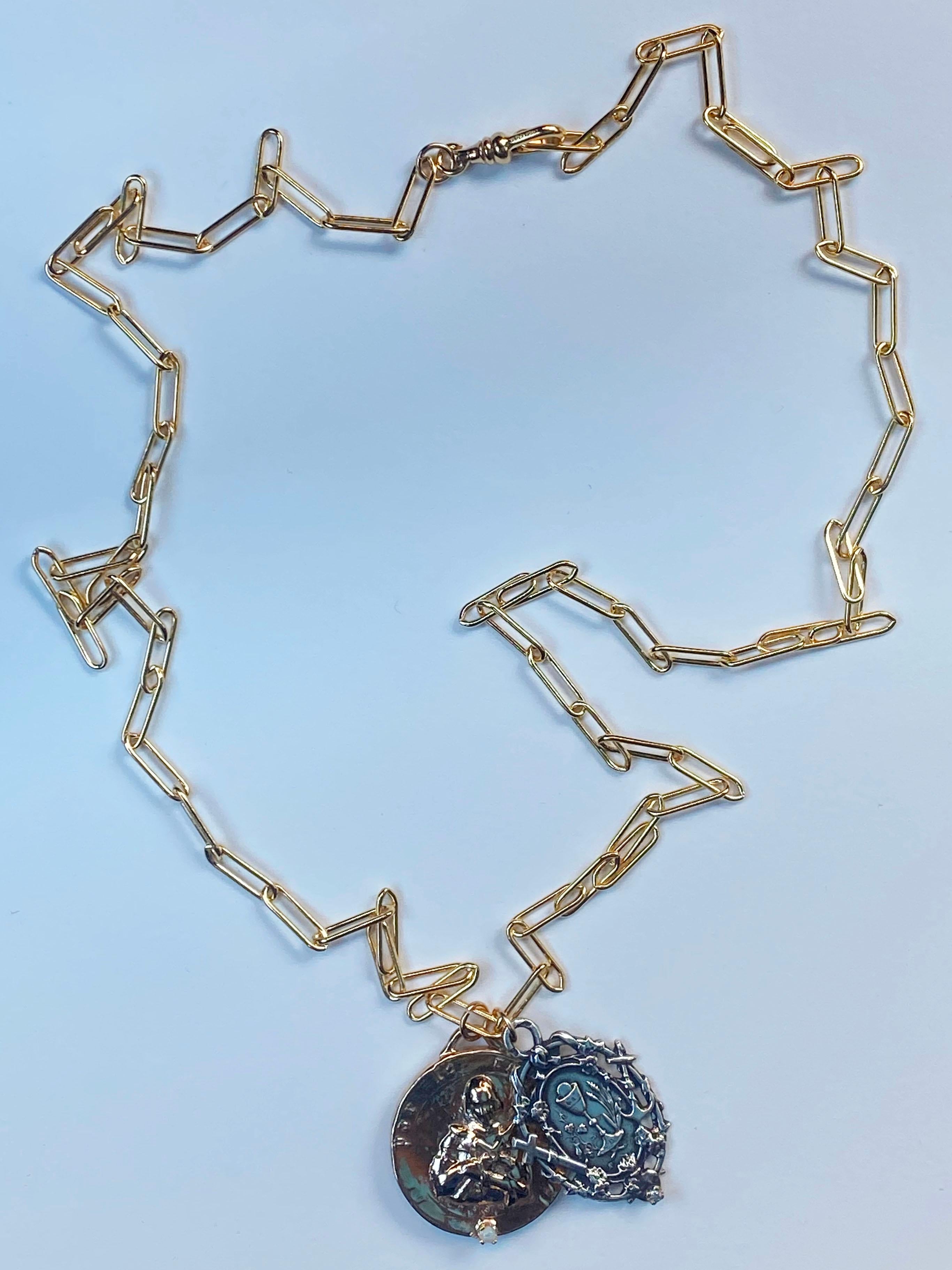 Weißer Diamant Joan of Arc Kette Halskette Medaille Faith Hope Love Opal J Dauphin Damen im Angebot
