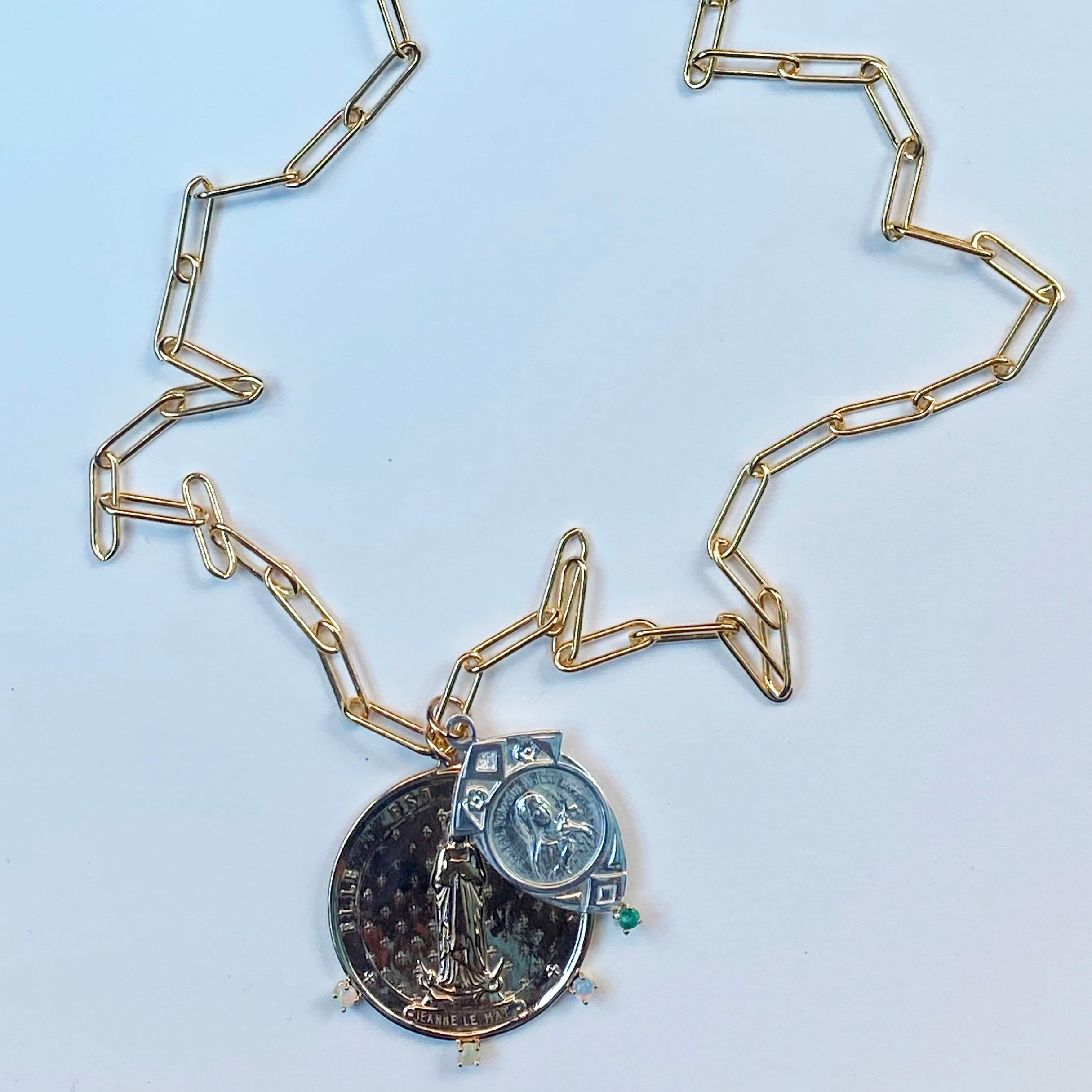 Kette Halskette Medaille Jungfrau Maria Smaragd Opal Jeanne le Mat J Dauphin Damen im Angebot