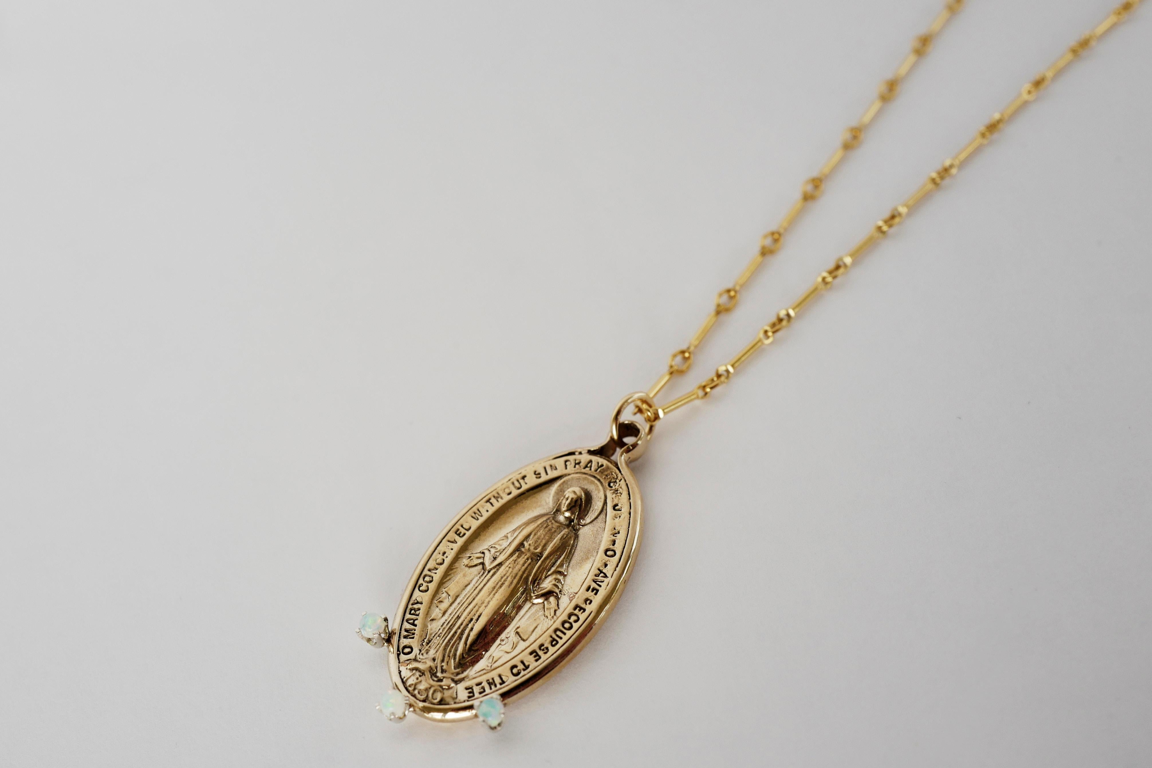 Victorian Chain Necklace Medal Virgin Mary Gem Opal Oval Pendant J Dauphin