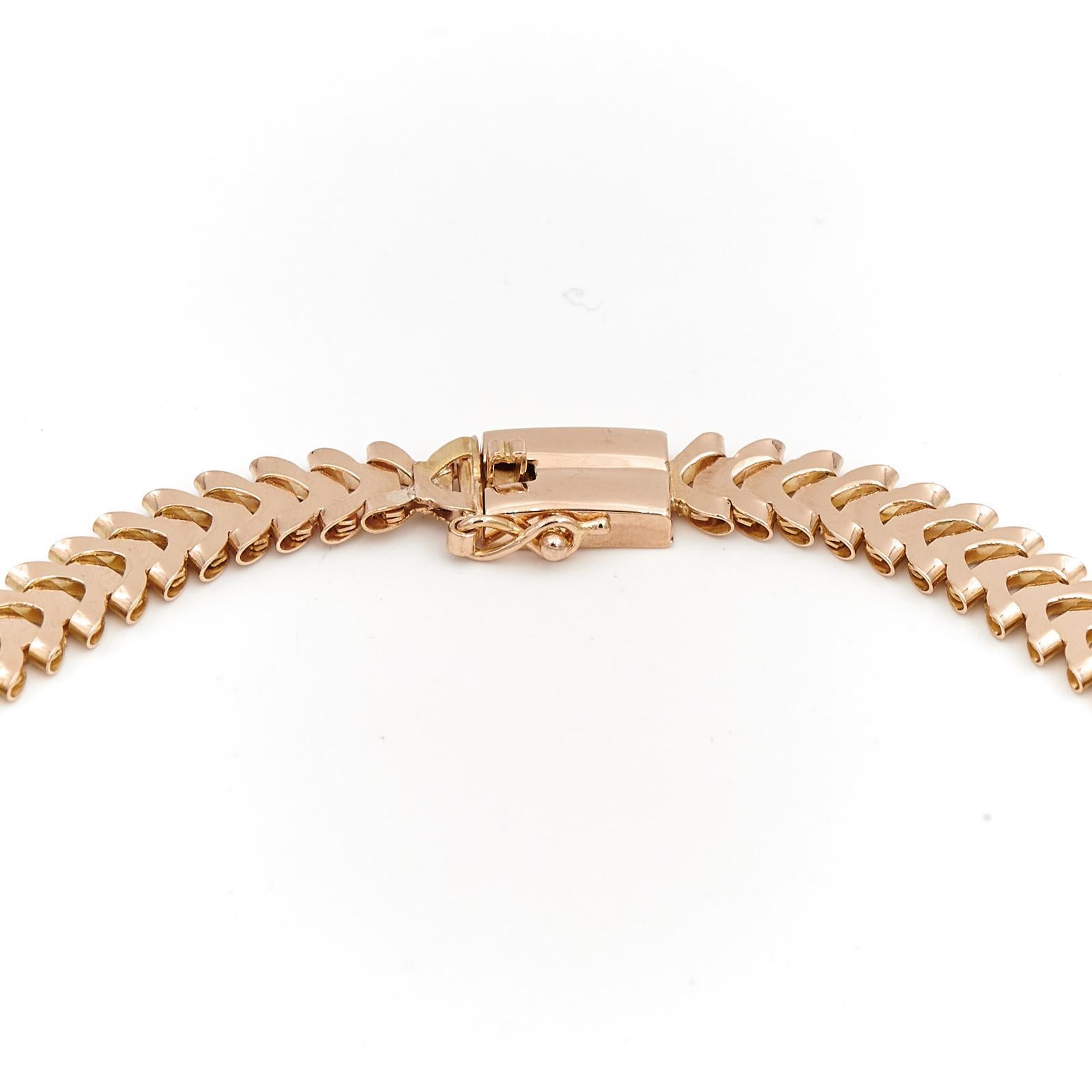 Retro Necklace Rose Gold Diamond In Excellent Condition In PARIS, FR