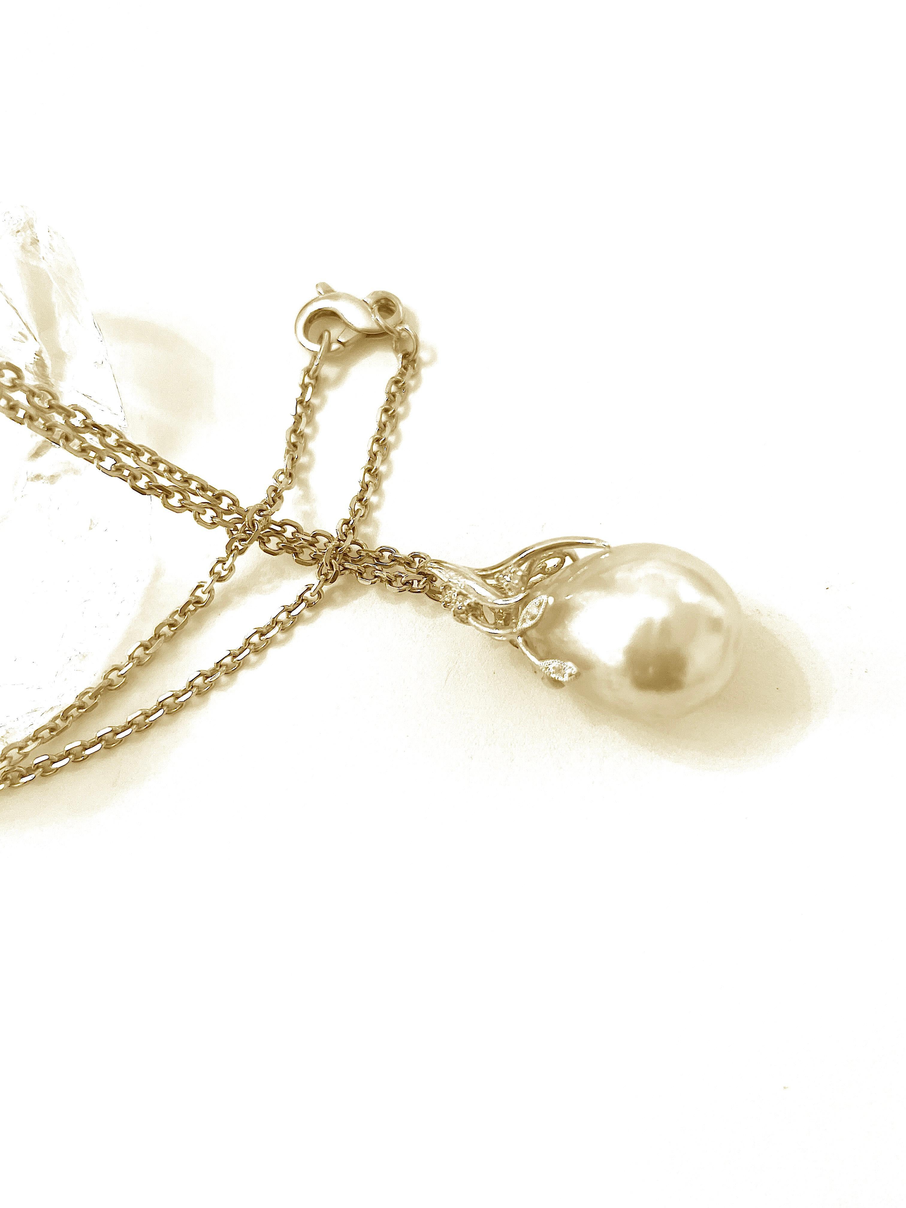 Bead Chain Necklace with Golden South Sea Pearl and Diamond Pendant For Sale