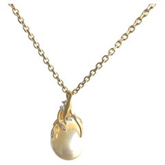 Chain Necklace with Golden South Sea Pearl and Diamond Pendant