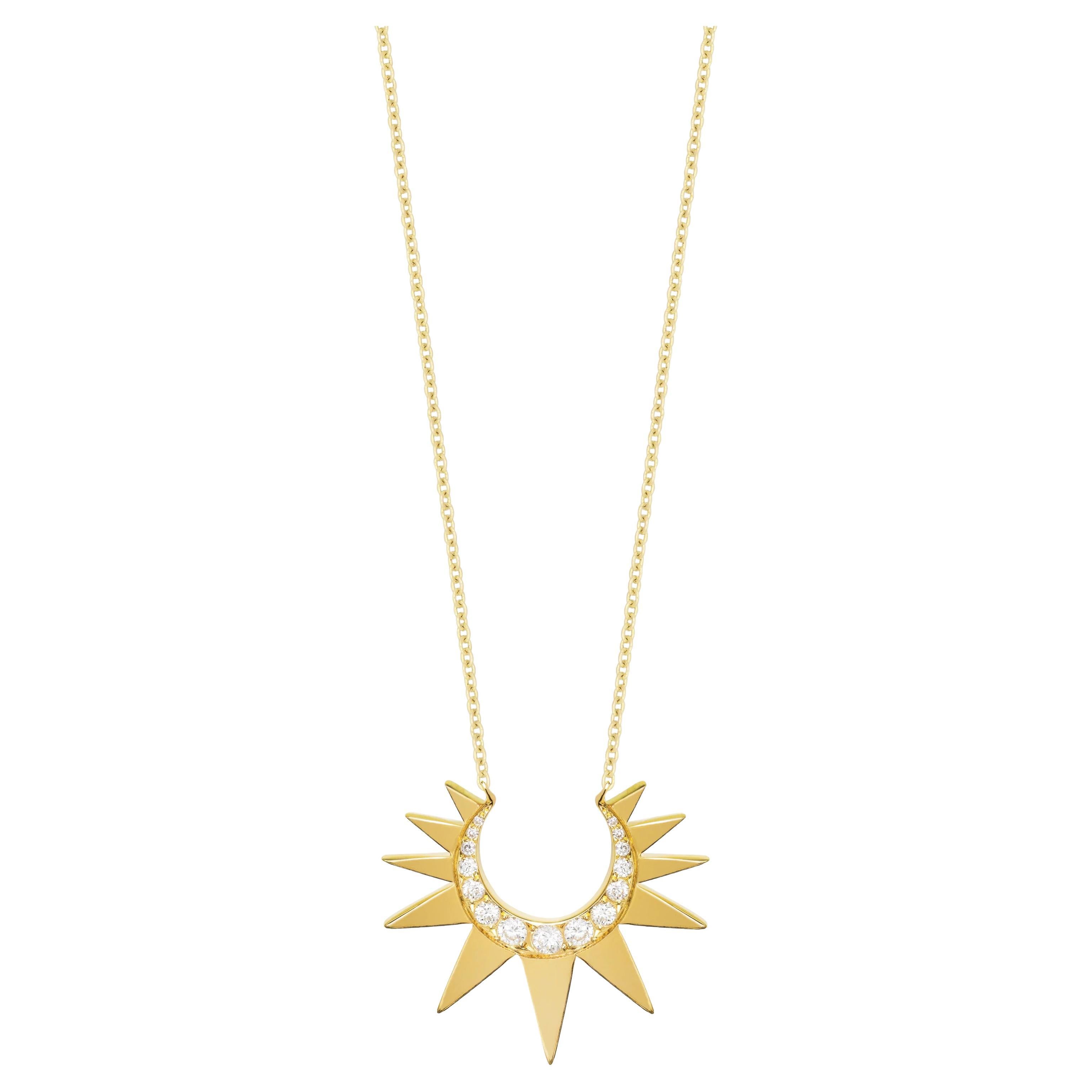 Chain Necklace with Small Diamond Crescent Sun For Sale