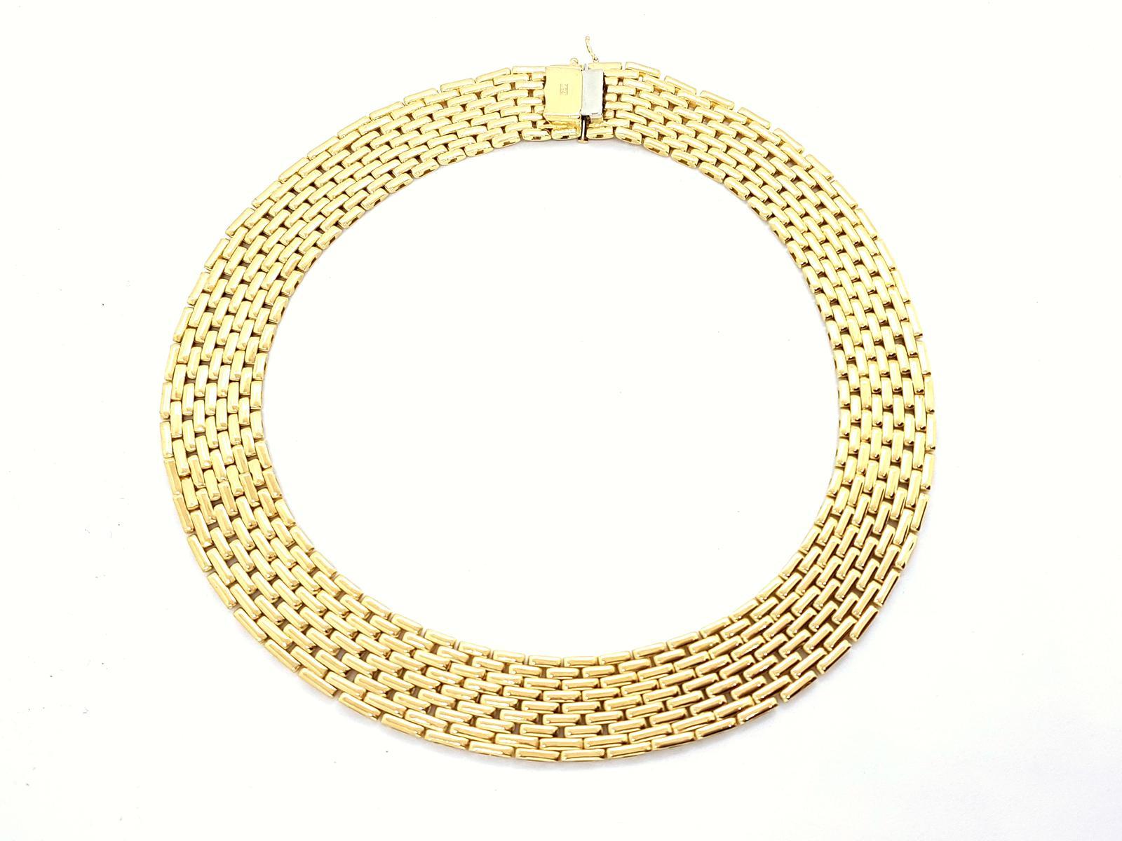 Beautiful necklace. golden yellow 750 mils (18 carats). mesh grain of rice. hallmark. Height: 42 cm. width: 1.9 cm. total weight: 150.72 g. excellent condition
