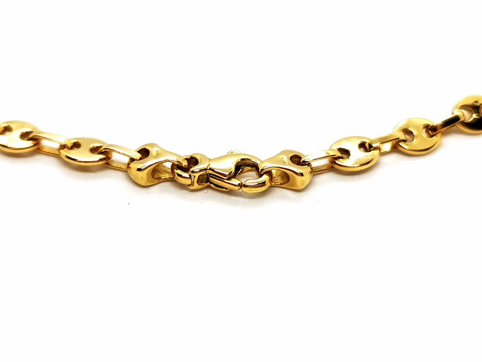 Gelbgoldkette. Kaffeebohnengeflecht. Länge: 43 cm. Breite: 0,47 cm. Gesamtgewicht: 12,13 g. Eulenpunze. ausgezeichneter Zustand.

