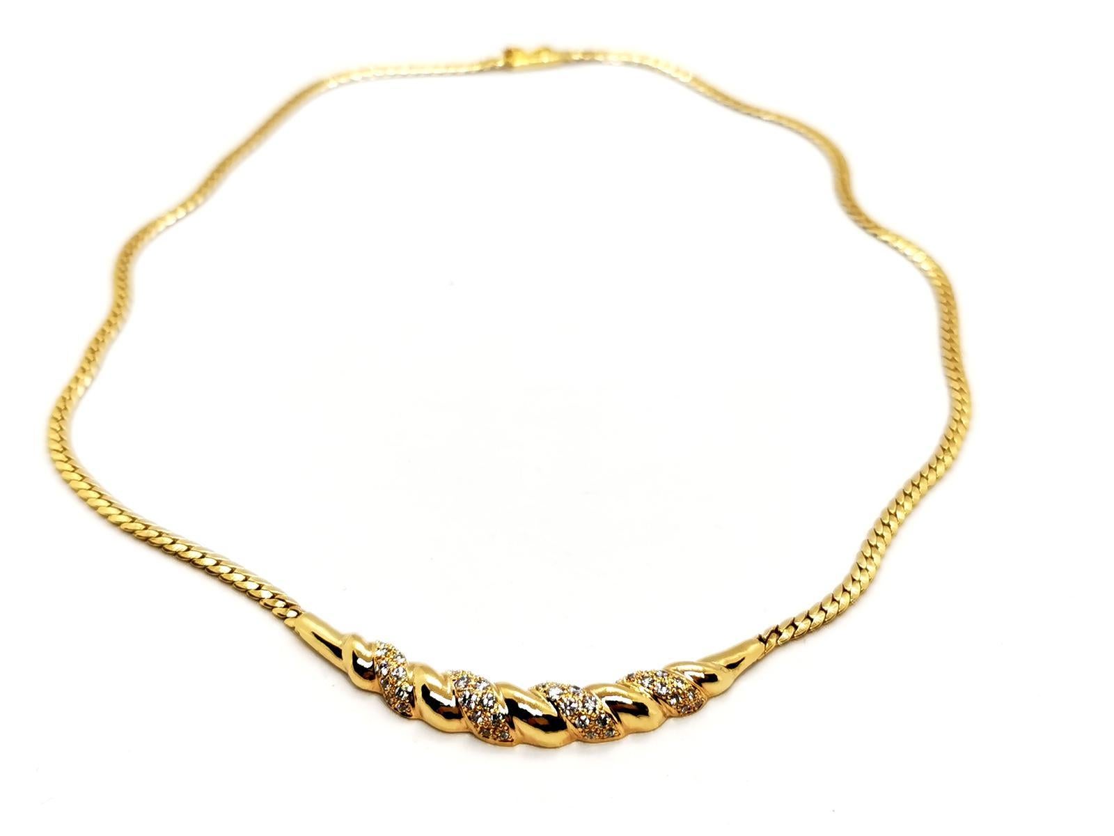 Taille brillant Chaîne collier en or jaune et diamants en vente