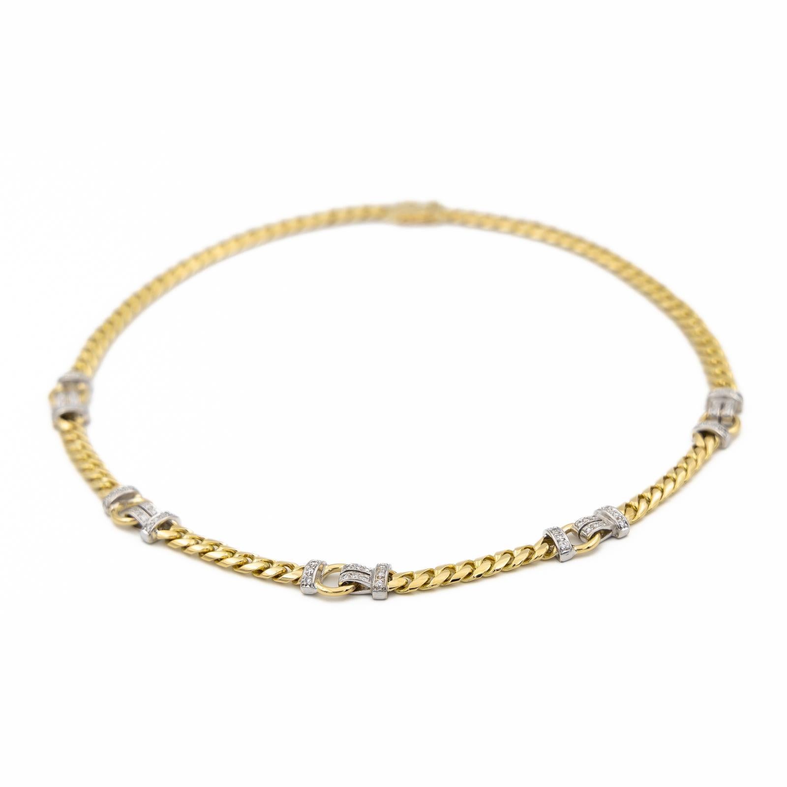 Taille brillant Chaîne collier en or jaune et diamants en vente