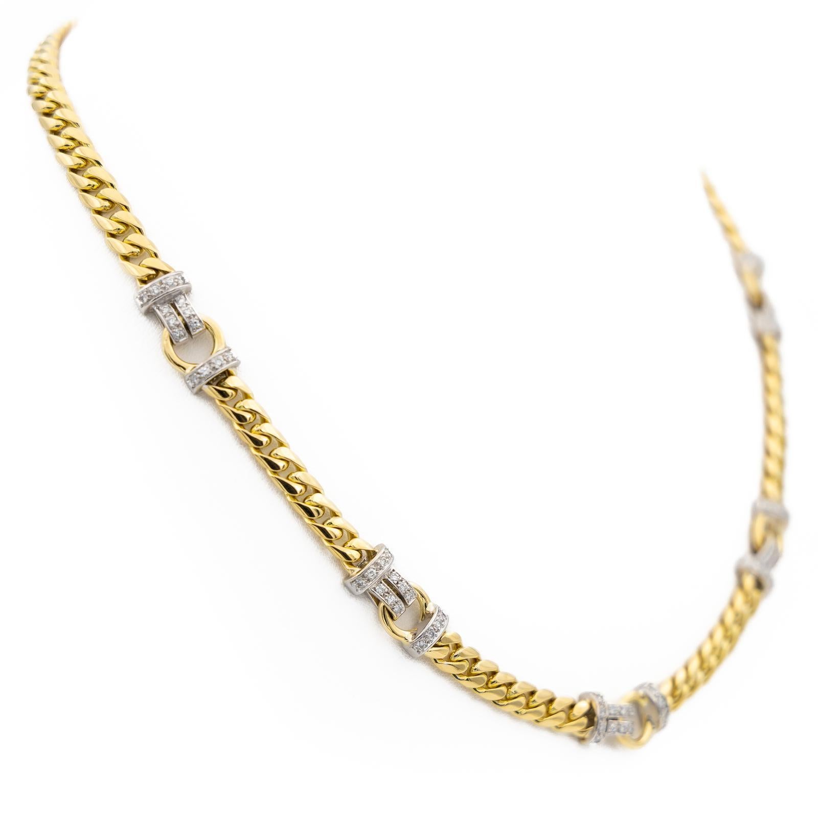Chain Necklace Yellow GoldDiamond In Excellent Condition For Sale In PARIS, FR