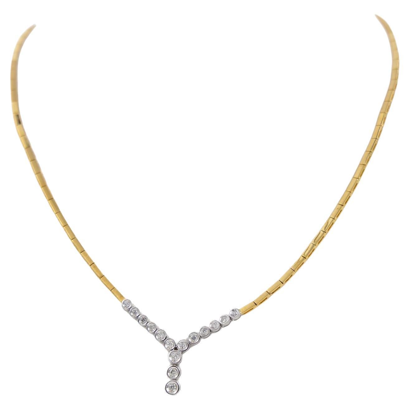 Chaîne collier en or jaune et diamants en vente