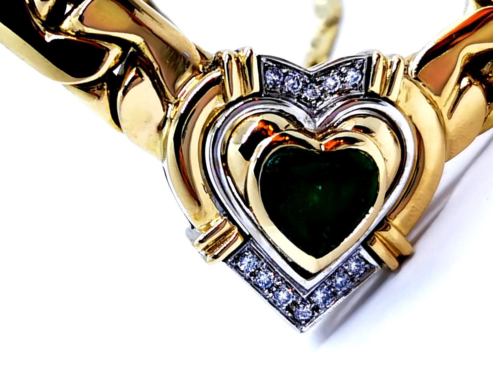 Halskette mit Kette aus Gelbgold mit Smaragd im Angebot 10