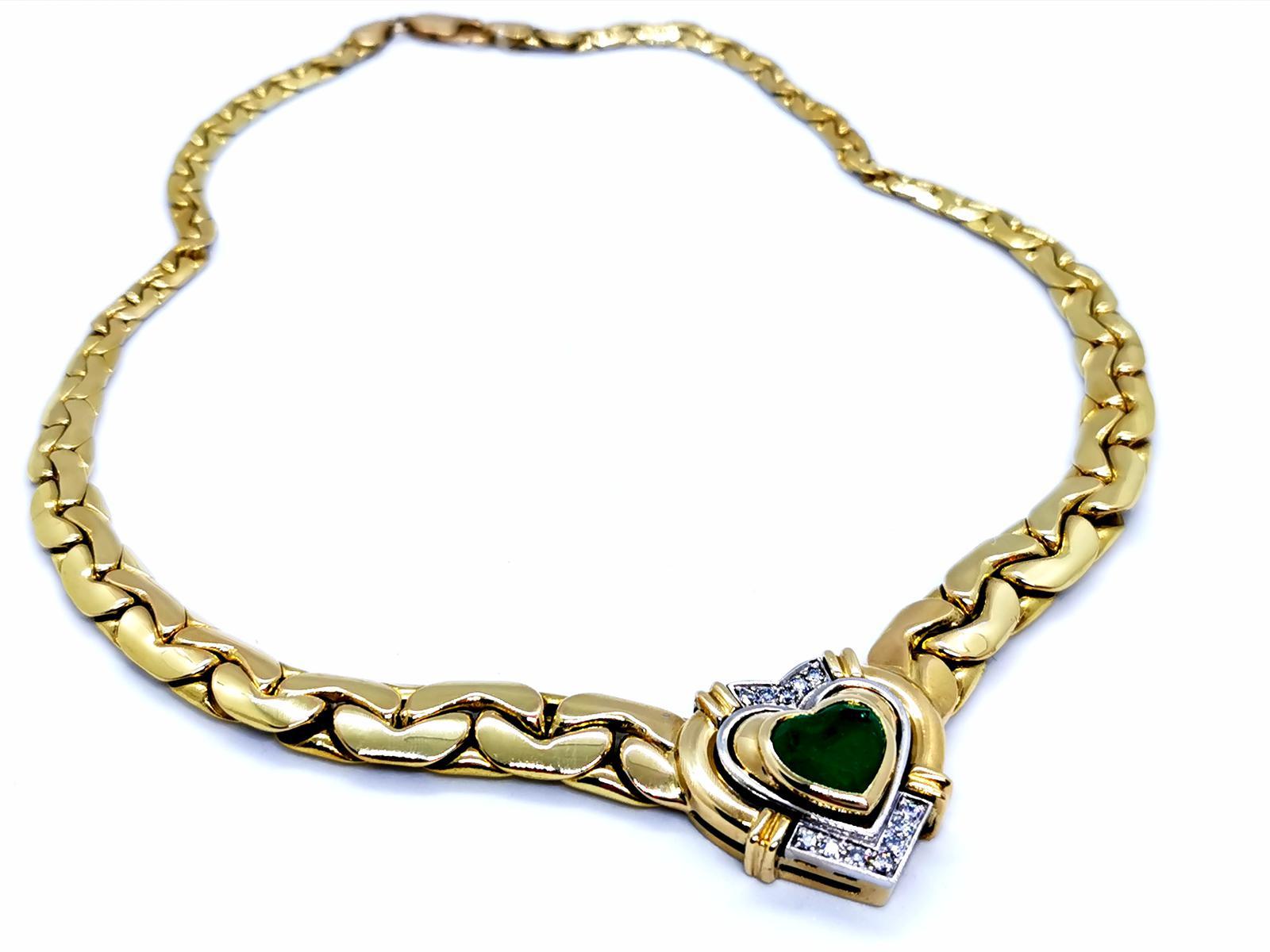 Halskette mit Kette aus Gelbgold mit Smaragd im Angebot 13