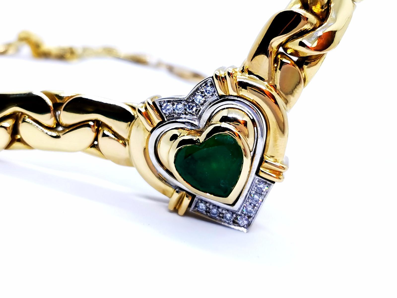 Halskette mit Kette aus Gelbgold mit Smaragd im Angebot 4